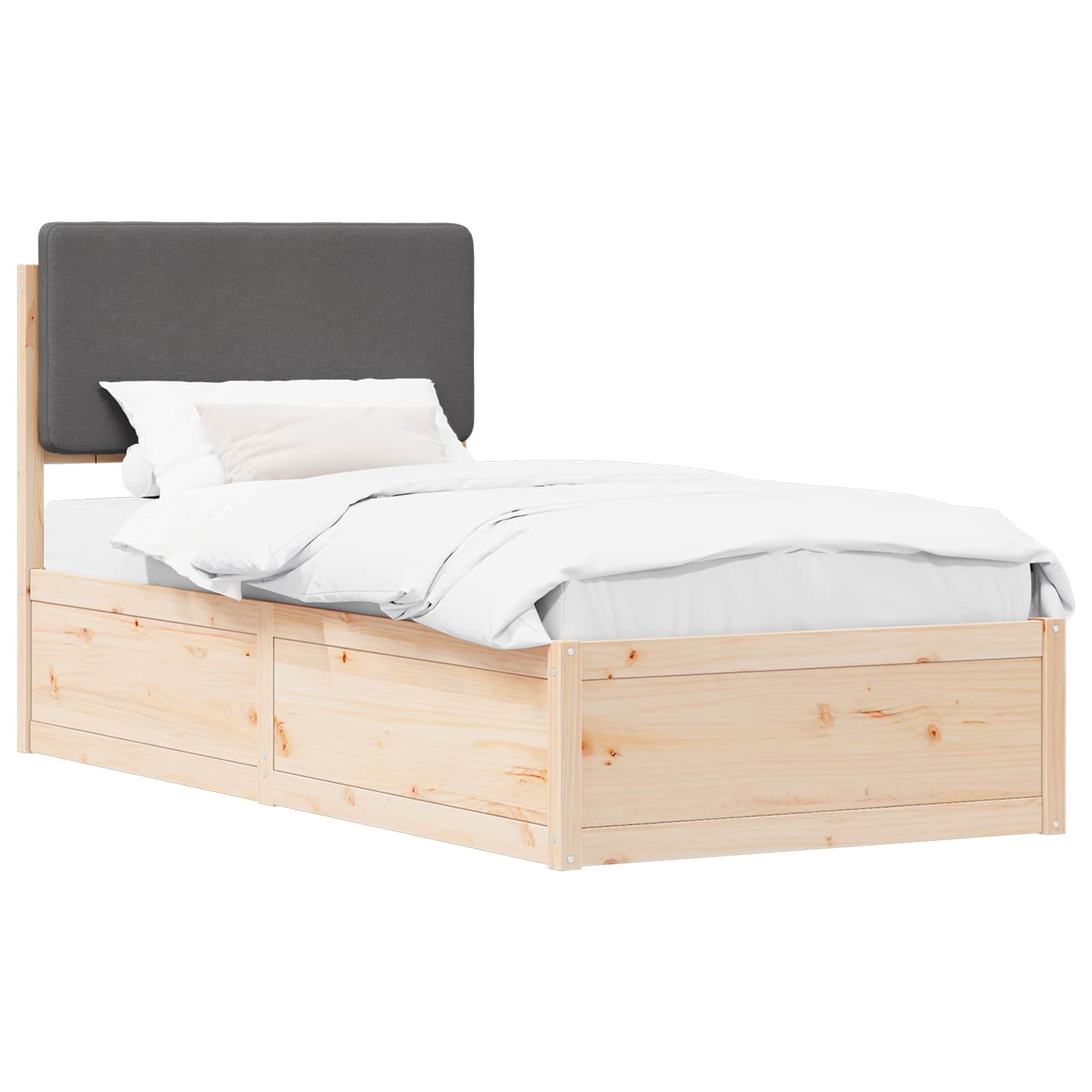 Bettgestell mit gepolstertem Kopfteil Dunkelgrau 75 x 190 cm