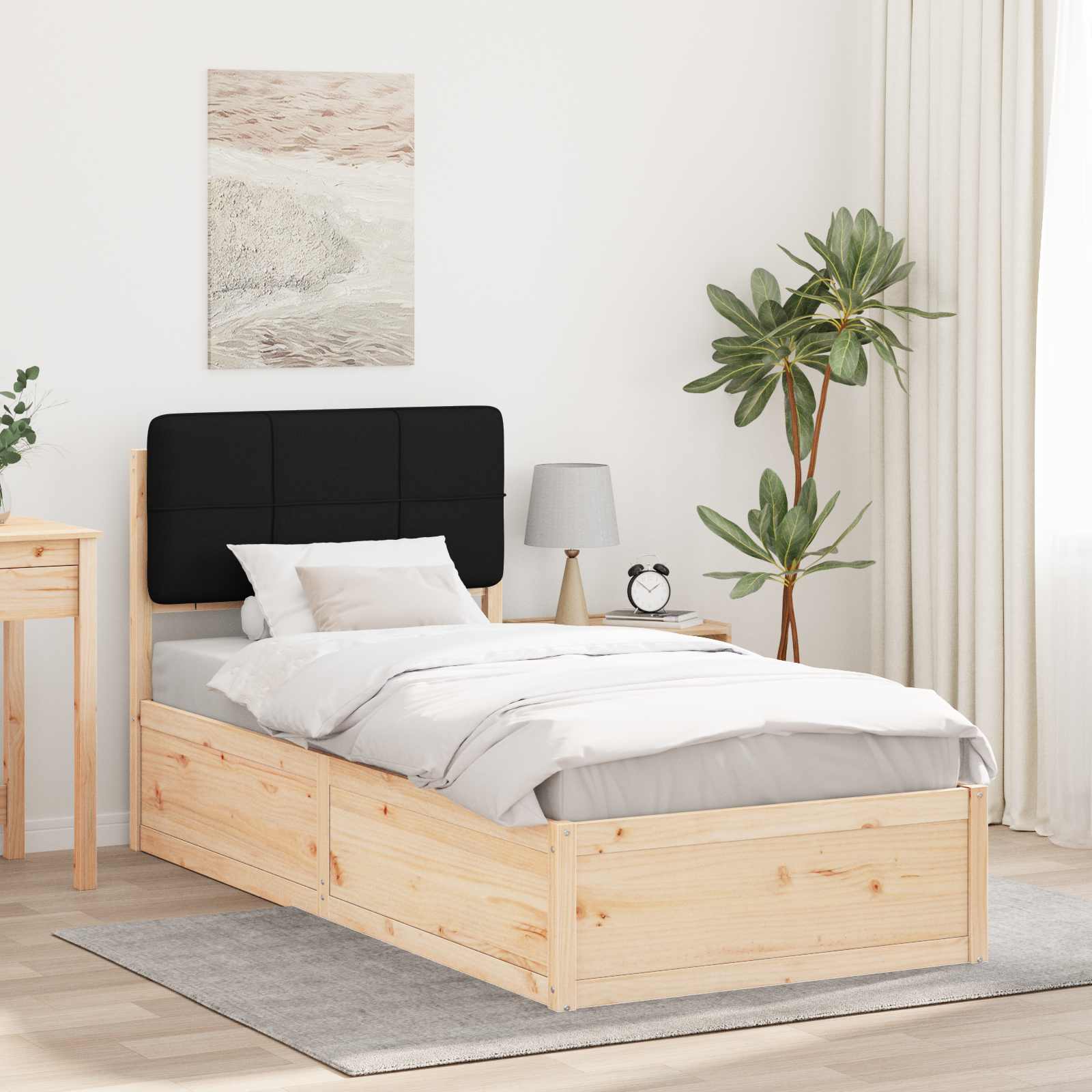 Bettgestell mit gepolstertem Kopfteil Schwarz 100 x 200 cm