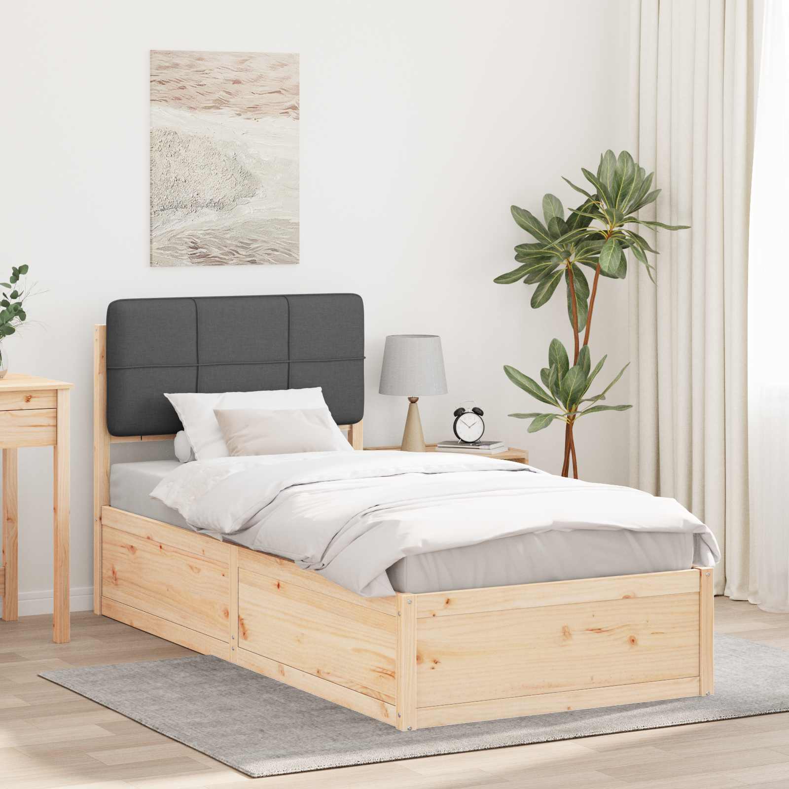 Bettgestell mit gepolstertem Kopfteil Dunkelgrau 90 x 190 cm