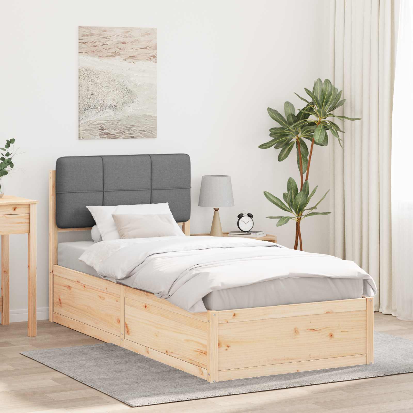 Bettgestell mit gepolstertem Kopfteil Hellgrau 75 x 190 cm