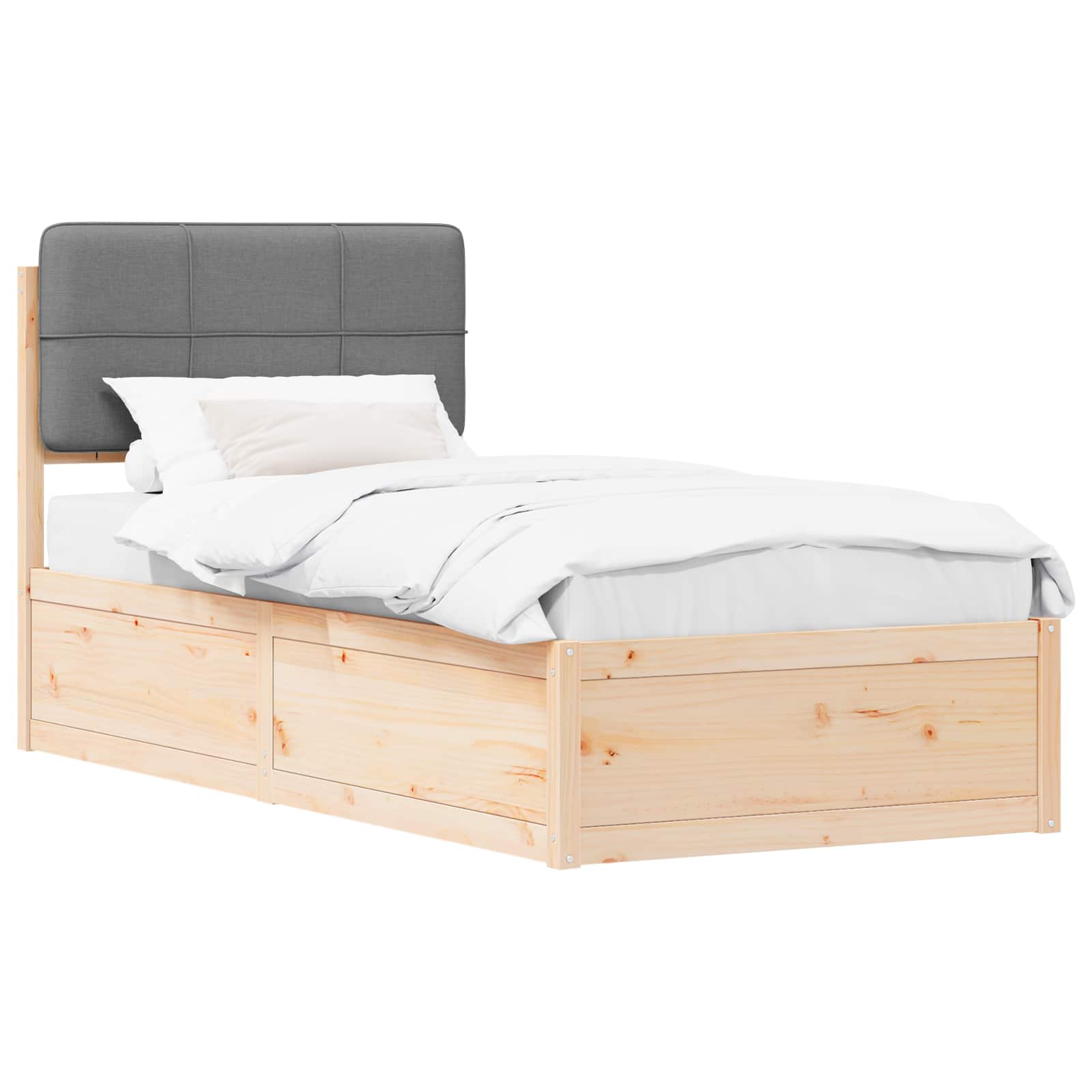 Bettgestell mit gepolstertem Kopfteil Hellgrau 75 x 190 cm