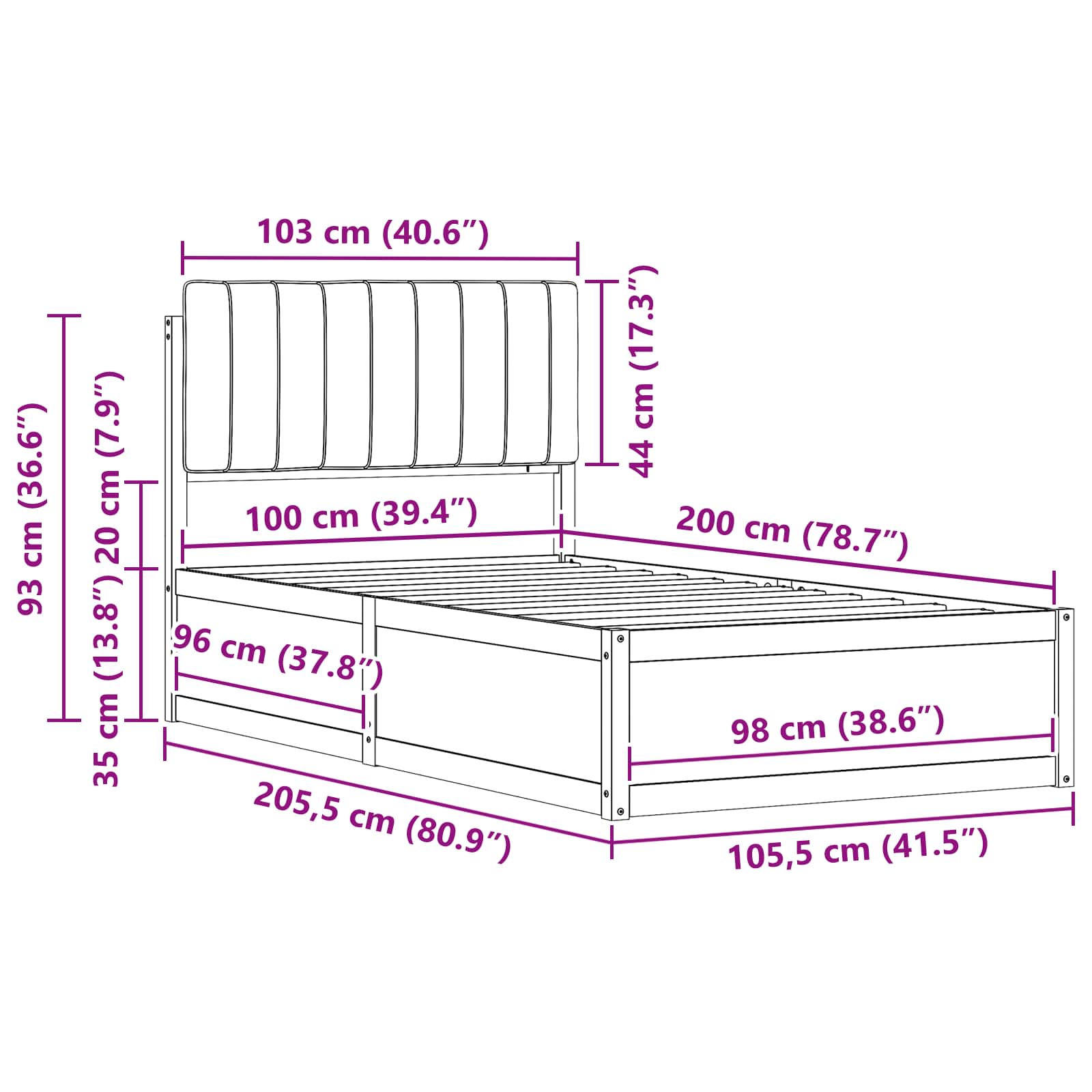 Bettgestell mit gepolstertem Kopfteil Taupe 100 x 200 cm