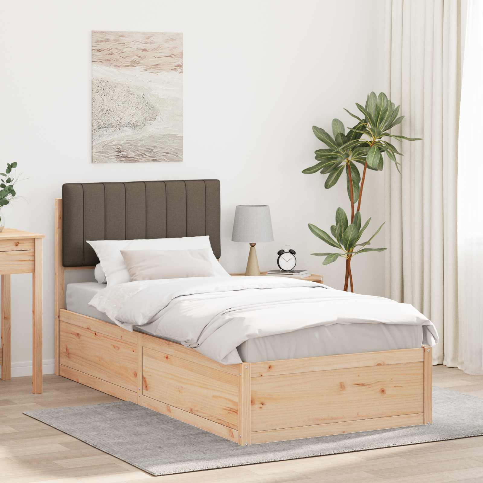 Bettgestell mit gepolstertem Kopfteil Taupe 90 x 200 cm