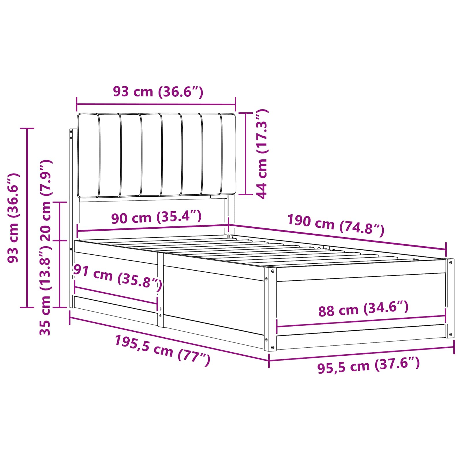 Bettgestell mit gepolstertem Kopfteil Taupe 90 x 190 cm
