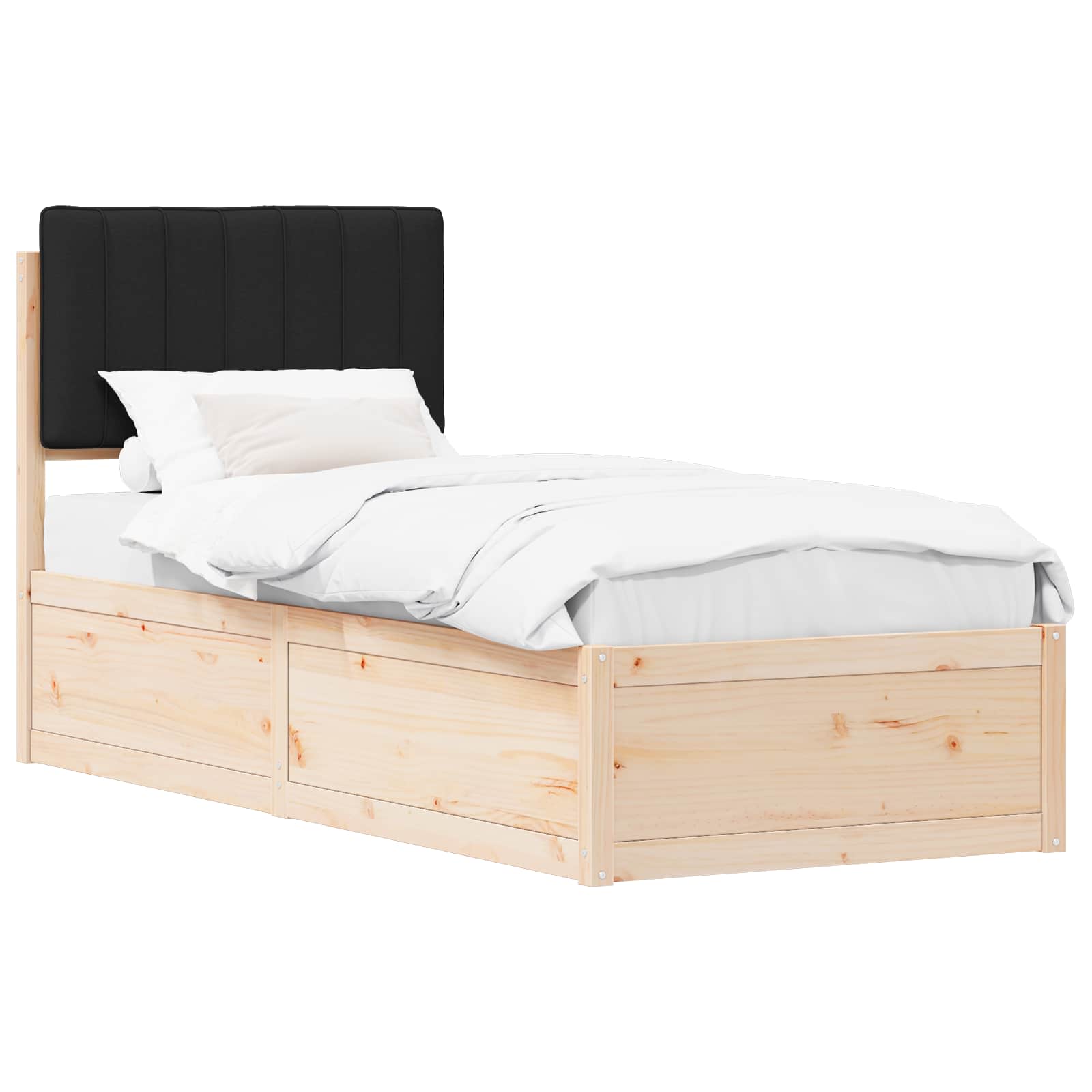 Bettgestell mit gepolstertem Kopfteil Schwarz 75 x 190 cm