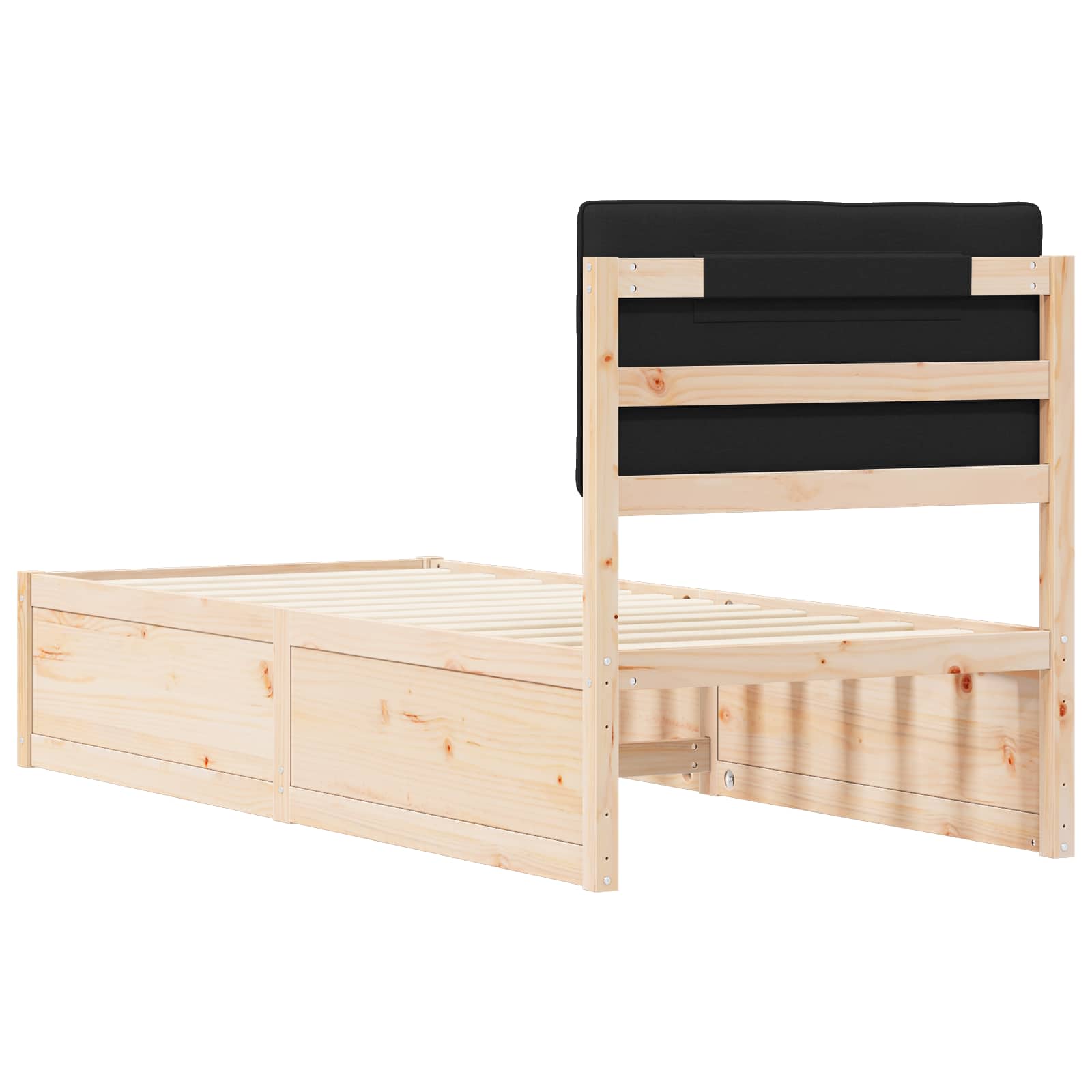 Bettgestell mit gepolstertem Kopfteil Schwarz 75 x 190 cm
