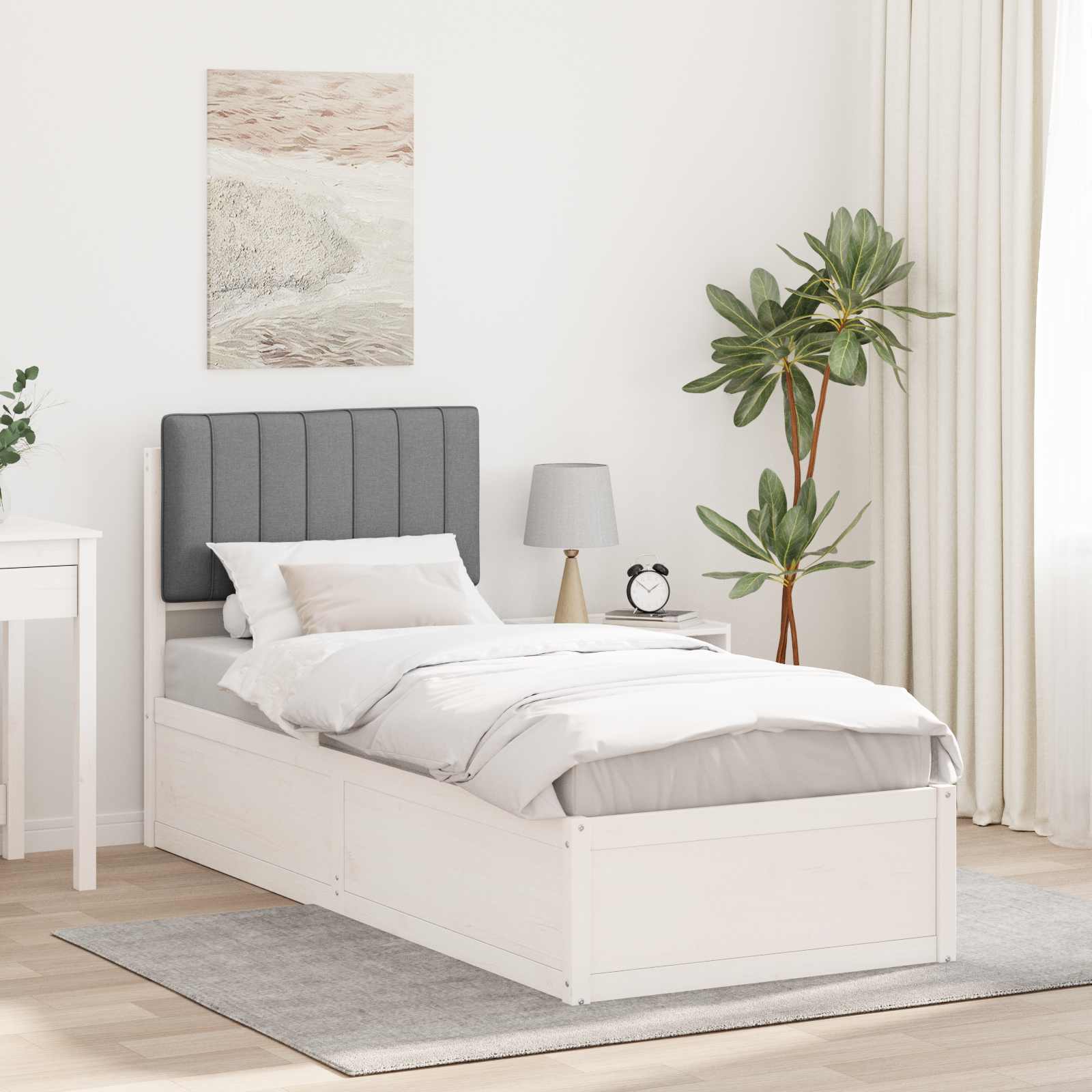 Bettgestell mit gepolstertem Kopfteil Hellgrau 75 x 190 cm
