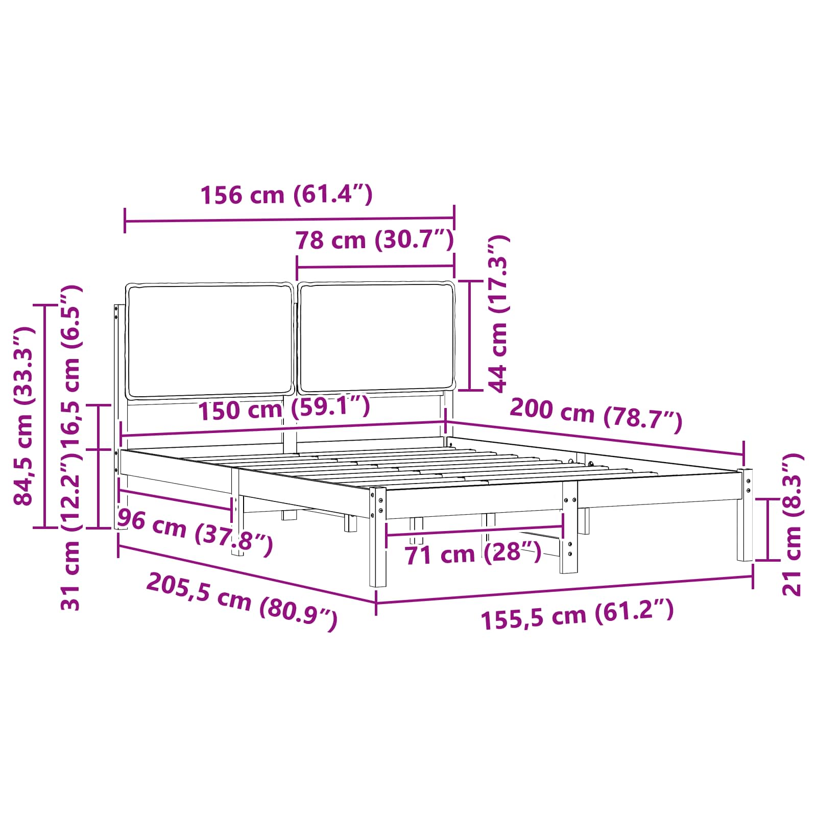 Bettgestell mit gepolstertem Kopfteil Hellgrau 150 x 200 cm