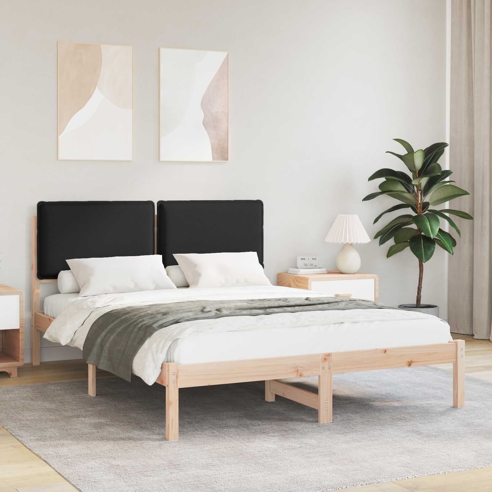 Bettgestell mit gepolstertem Kopfteil Schwarz 135 x 190 cm