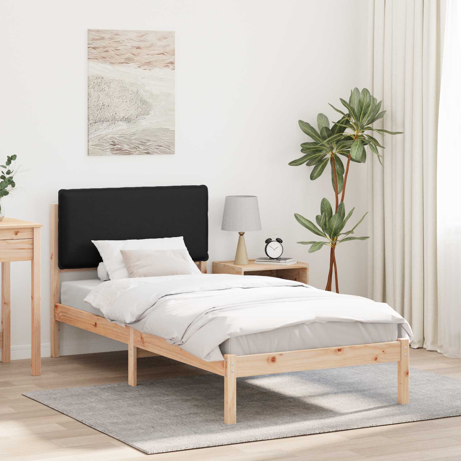Bettgestell mit gepolstertem Kopfteil Schwarz 90 x 190 cm