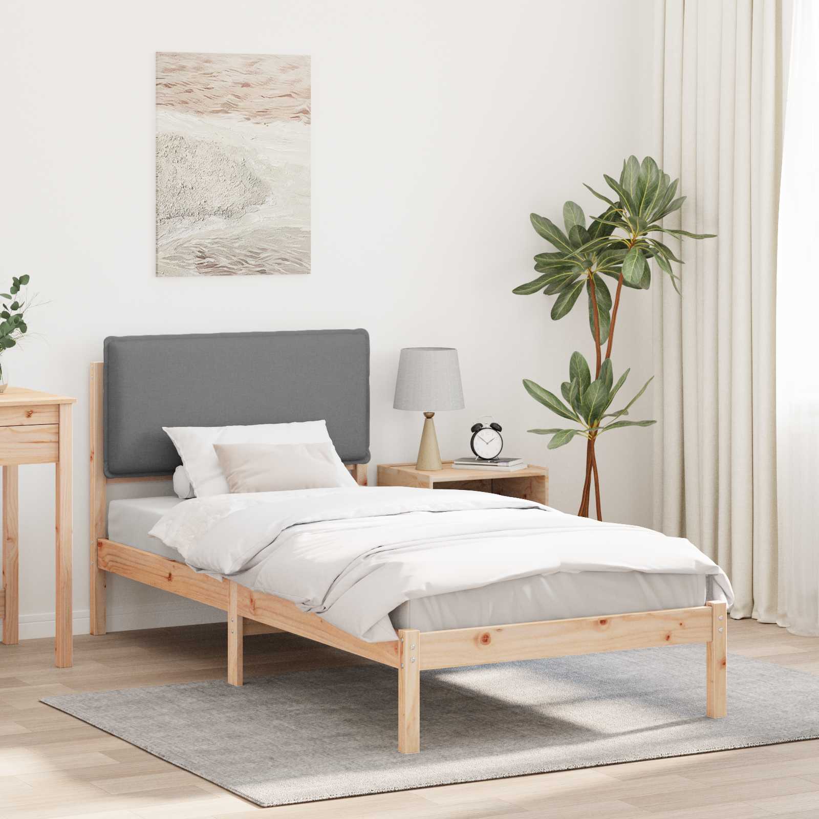 Bettgestell mit gepolstertem Kopfteil Hellgrau 75 x 190 cm