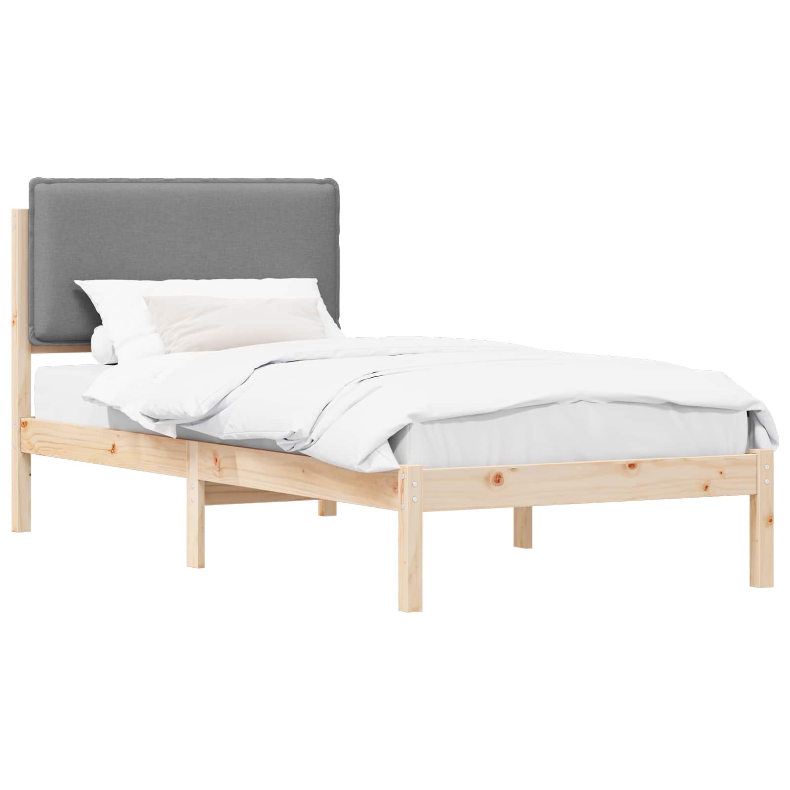 Bettgestell mit gepolstertem Kopfteil Hellgrau 75 x 190 cm