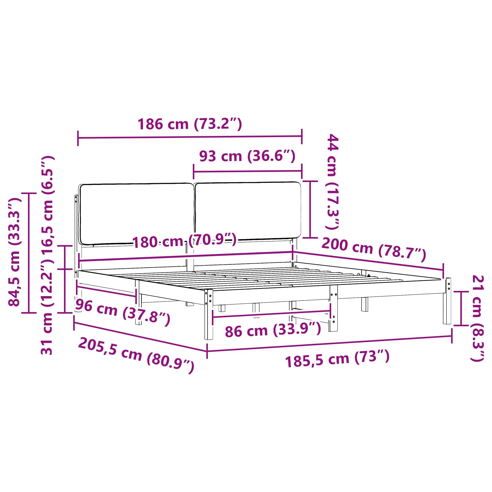 Bettgestell mit gepolstertem Kopfteil Hellgrau 180 x 200 cm