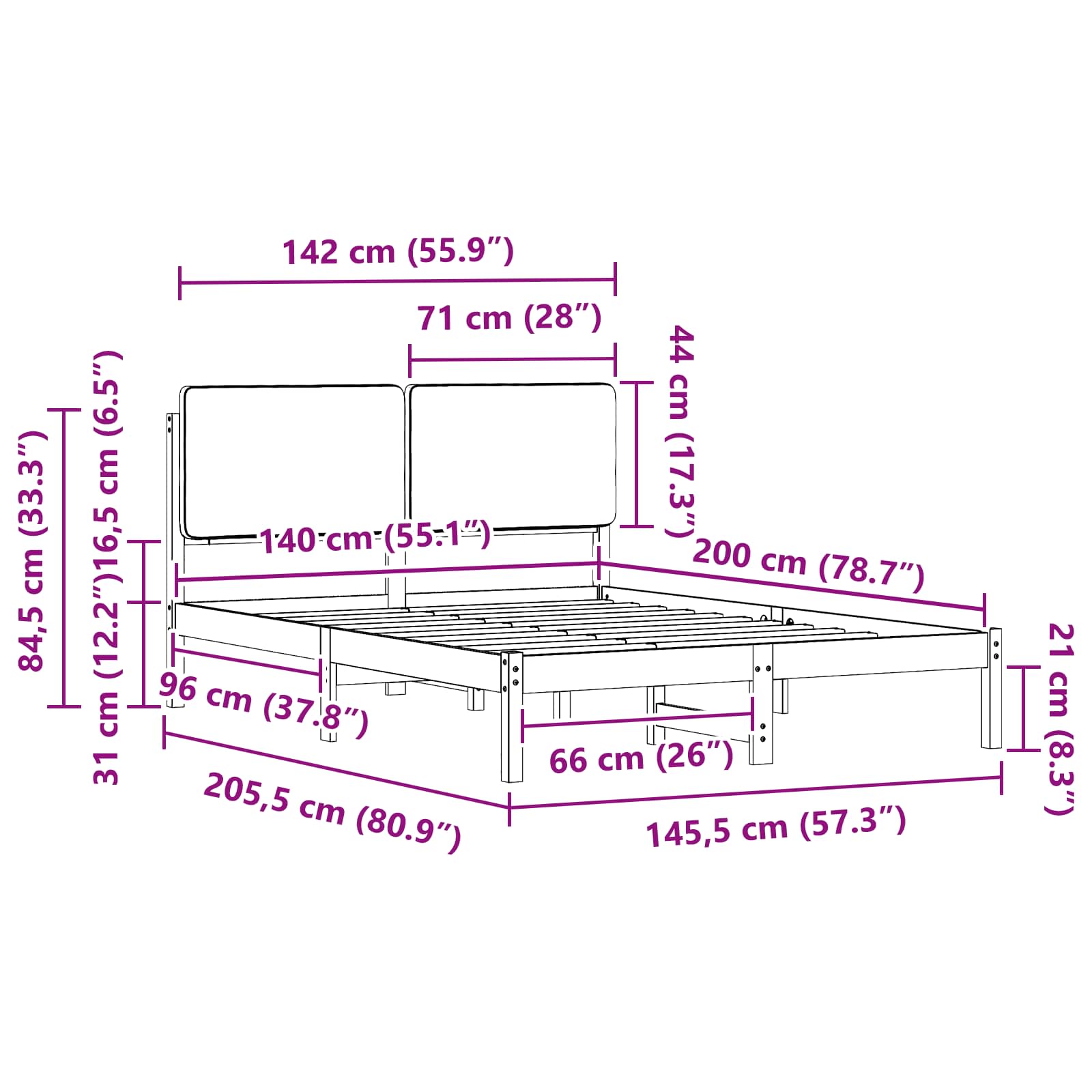 Bettgestell mit gepolstertem Kopfteil Hellgrau 140 x 200 cm