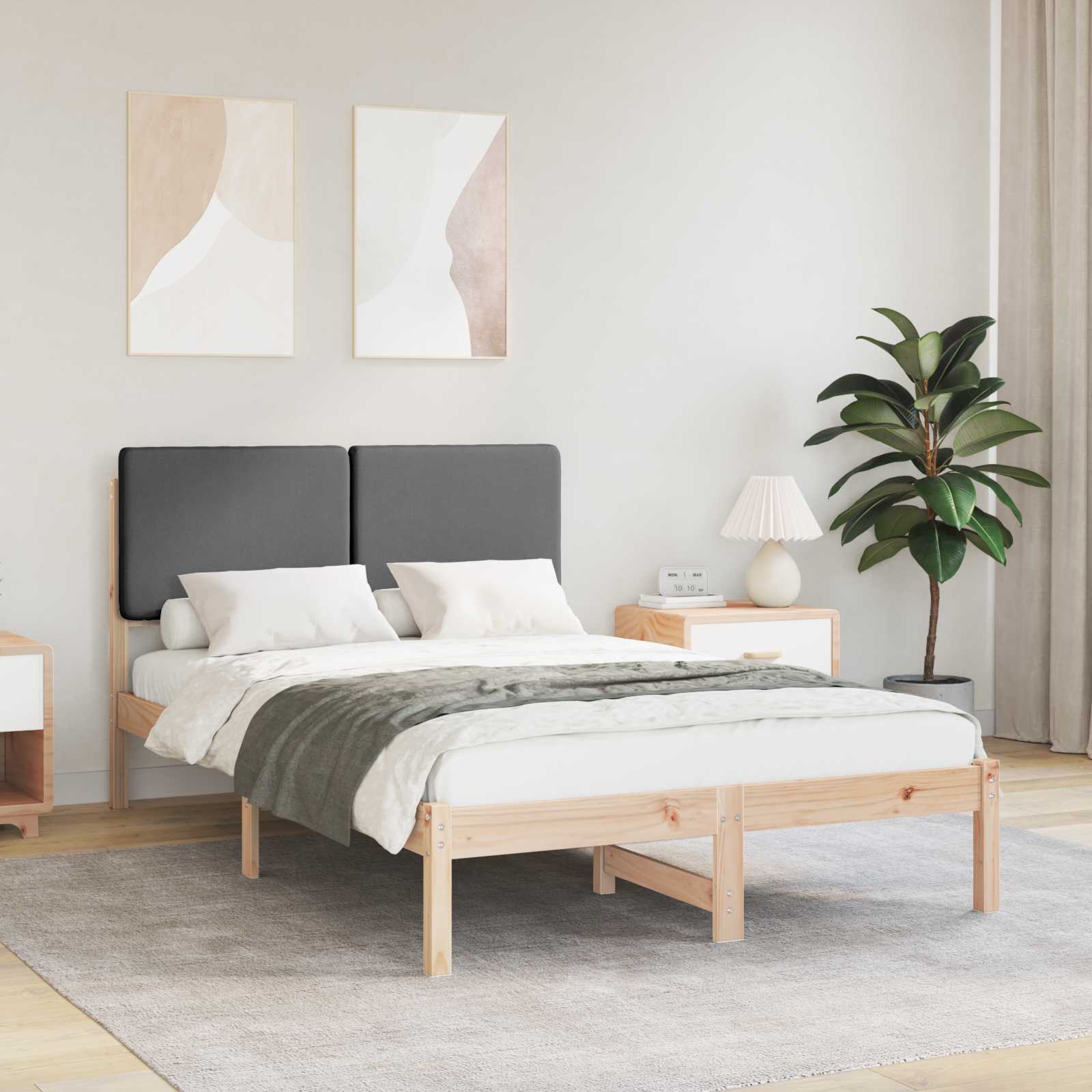 Bettgestell mit gepolstertem Kopfteil Dunkelgrau 135 x 190 cm