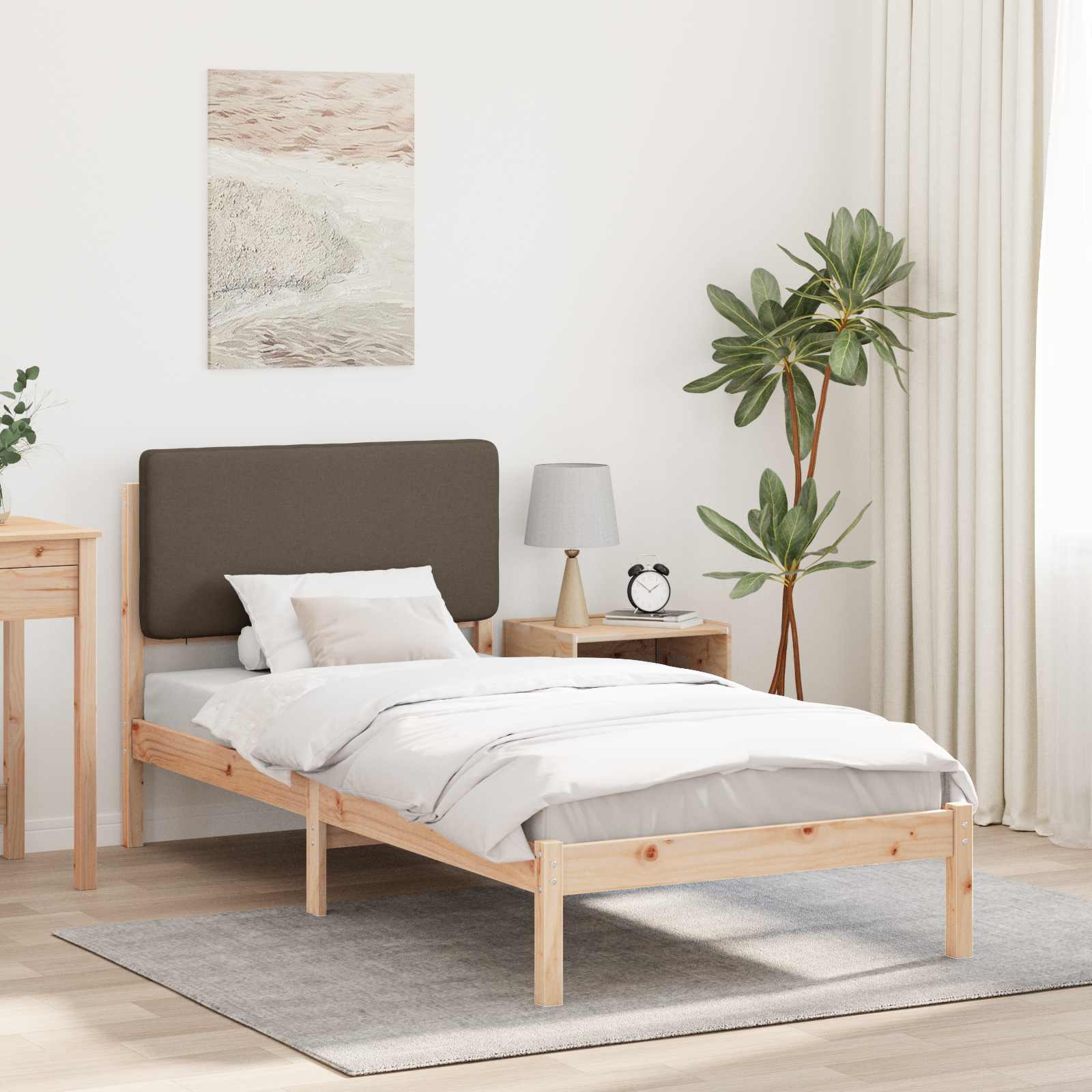 Bettgestell mit gepolstertem Kopfteil Taupe 90 x 190 cm