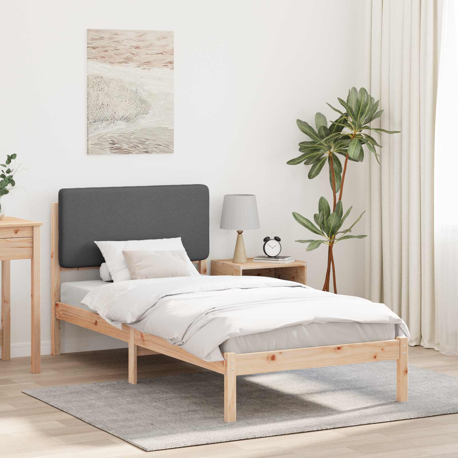 Bettgestell mit gepolstertem Kopfteil Dunkelgrau 75 x 190 cm