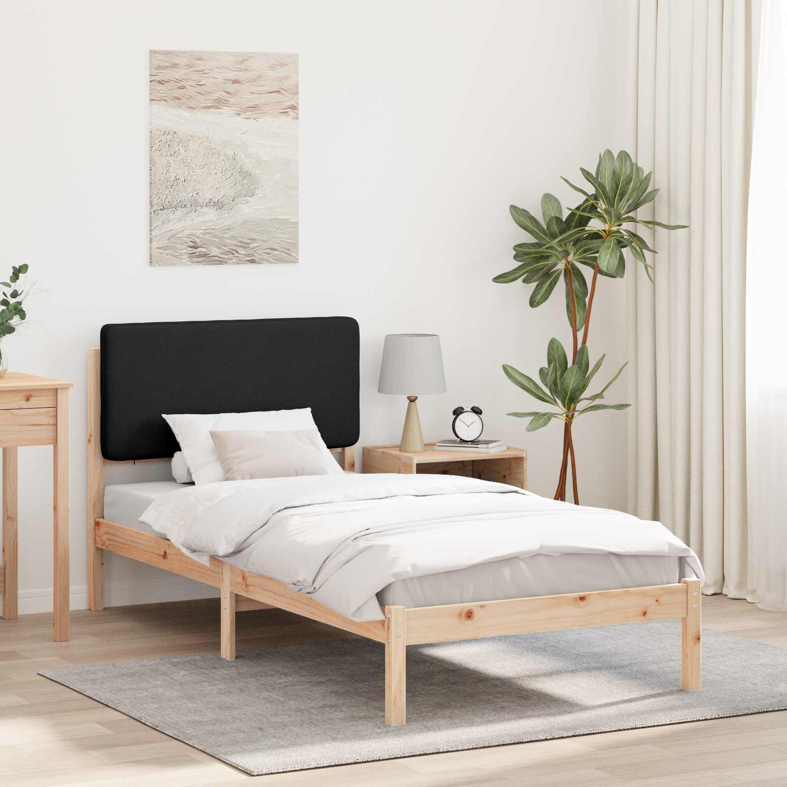 Bettgestell mit gepolstertem Kopfteil Schwarz 75 x 190 cm