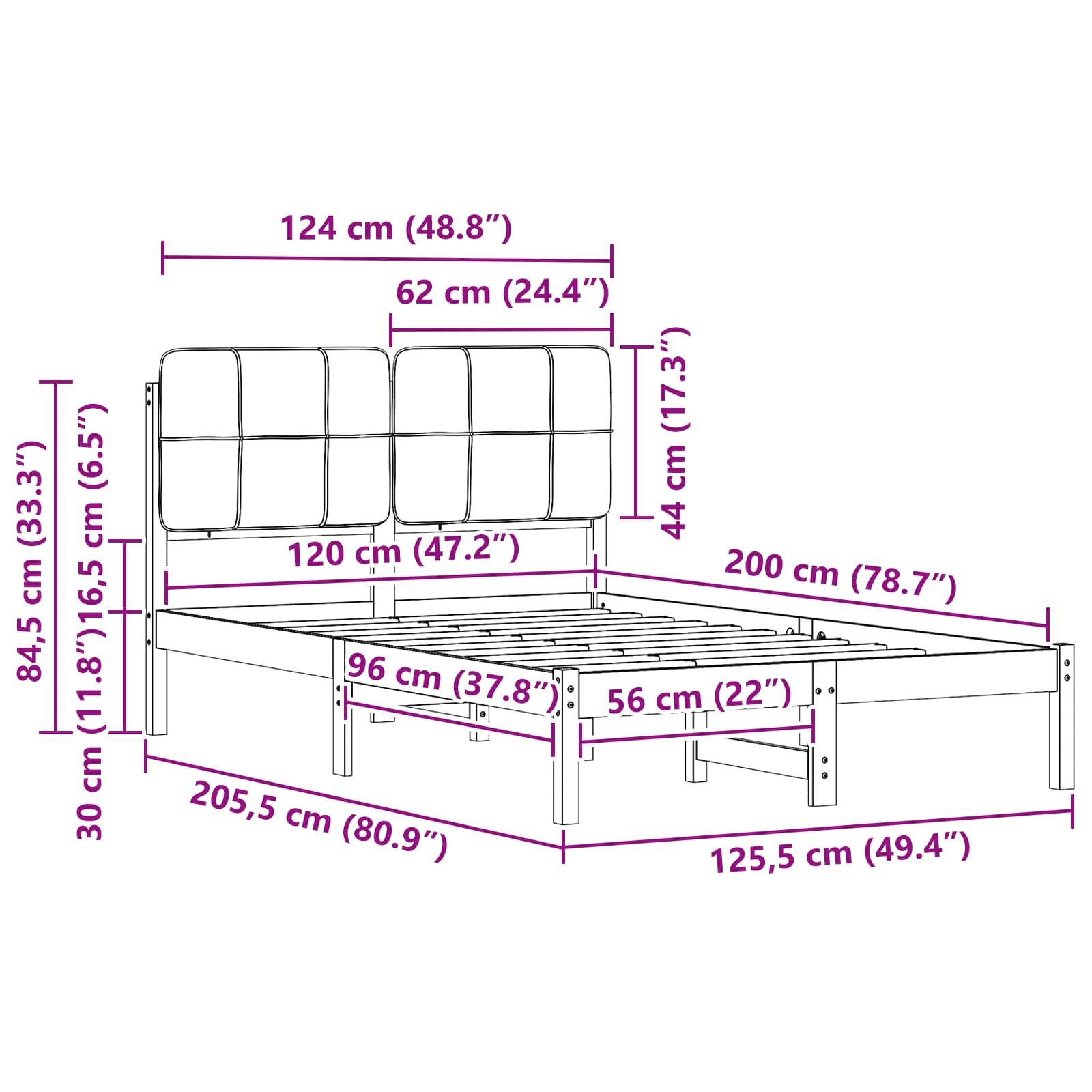 Bettgestell mit gepolstertem Kopfteil Dunkelgrau 120 x 200 cm