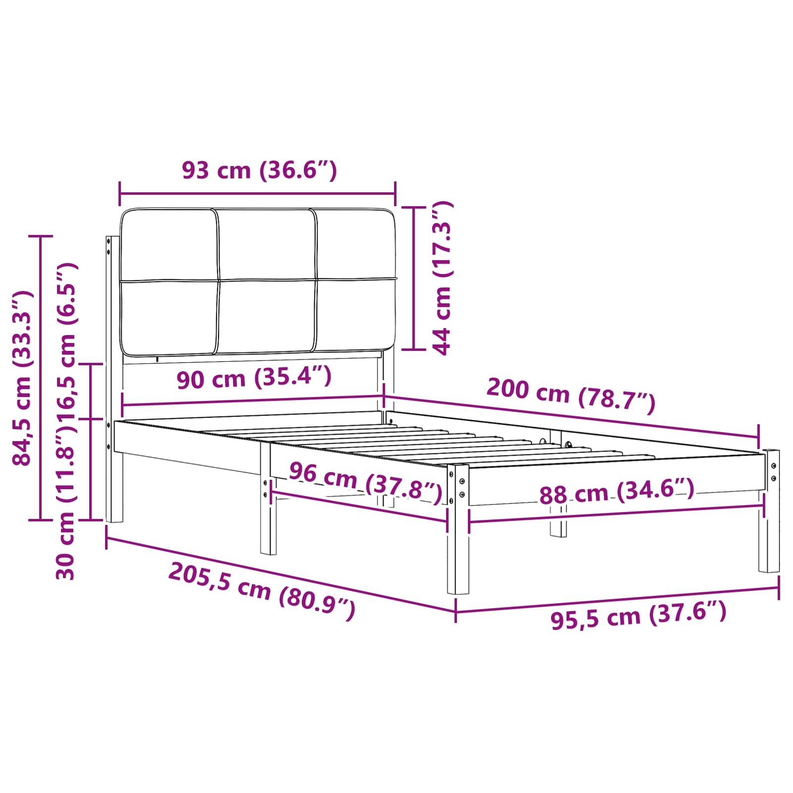 Bettgestell mit gepolstertem Kopfteil Taupe 90 x 200 cm