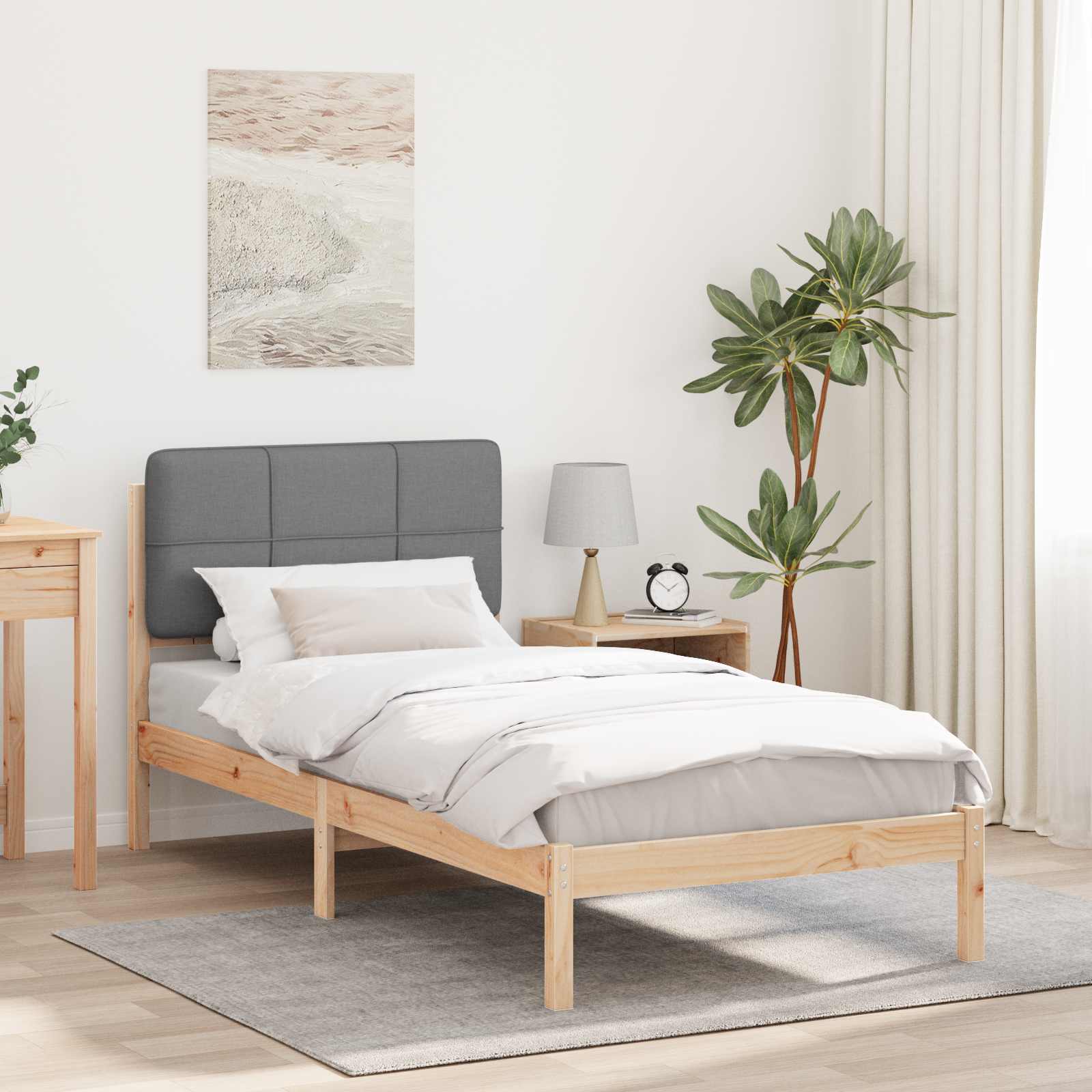Bettgestell mit gepolstertem Kopfteil Hellgrau 90 x 190 cm