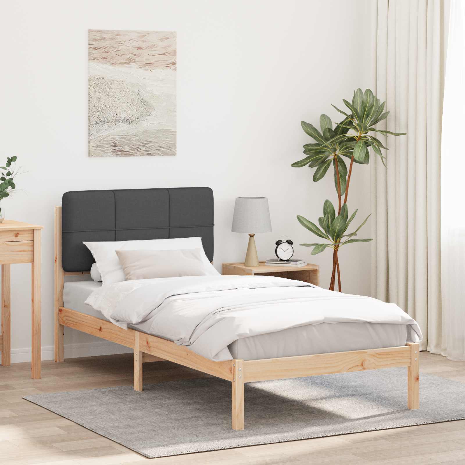 Bettgestell mit gepolstertem Kopfteil Dunkelgrau 90 x 190 cm