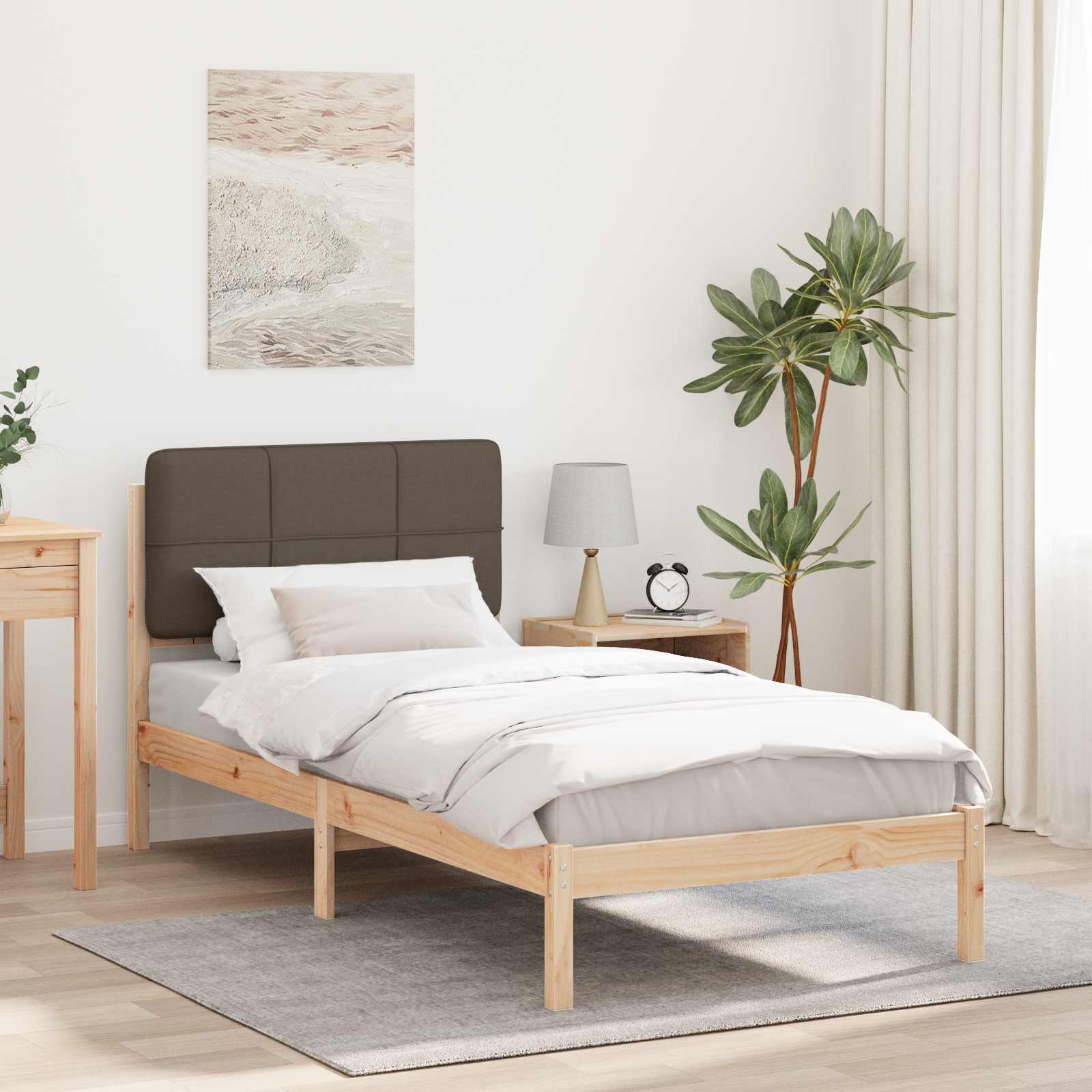 Bettgestell mit gepolstertem Kopfteil Taupe 90 x 190 cm