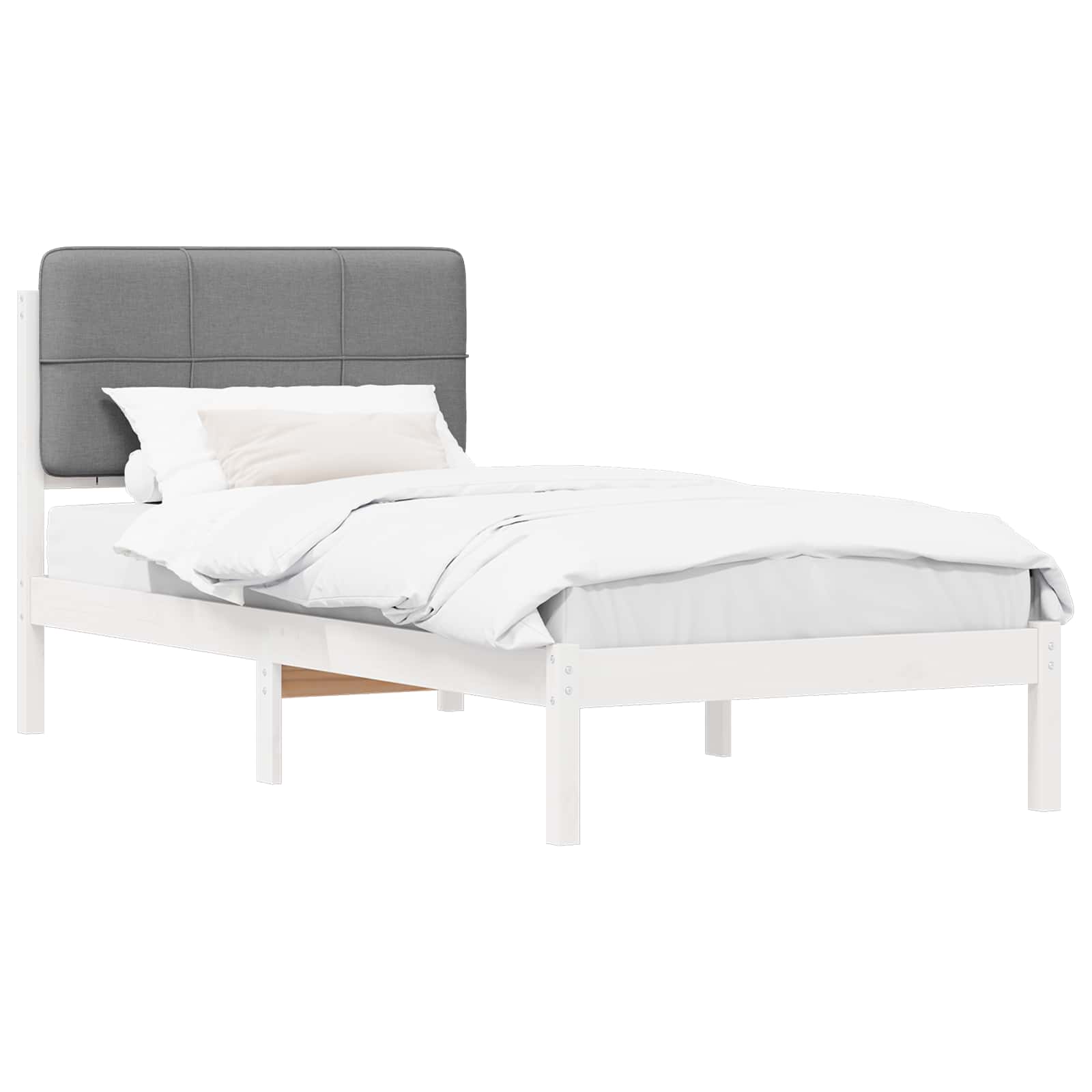 Bettgestell mit gepolstertem Kopfteil Hellgrau 75 x 190 cm