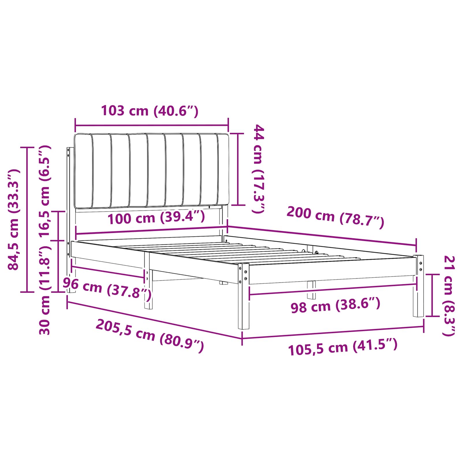 Bettgestell mit gepolstertem Kopfteil Taupe 100 x 200 cm