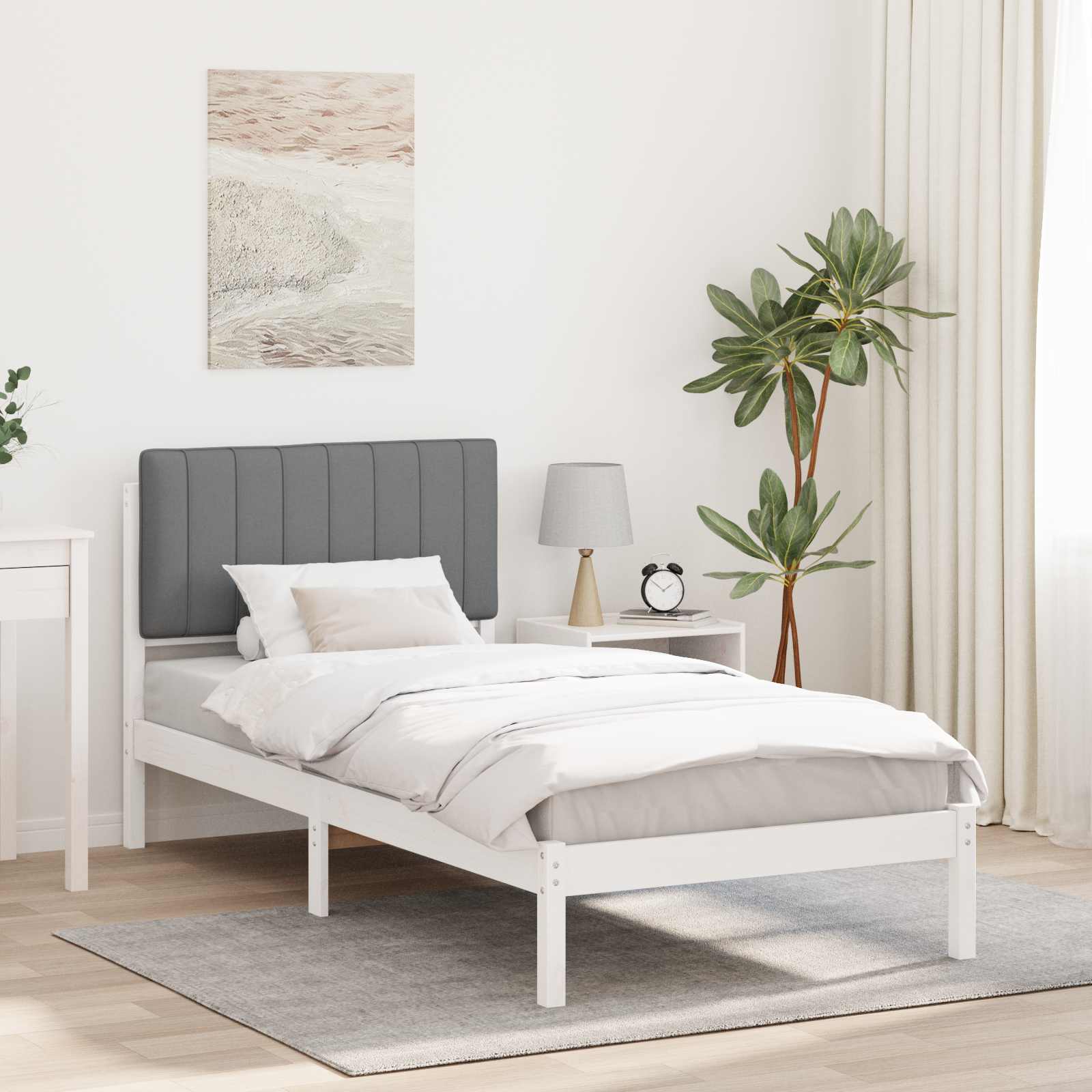 Bettgestell mit gepolstertem Kopfteil Hellgrau 90 x 190 cm