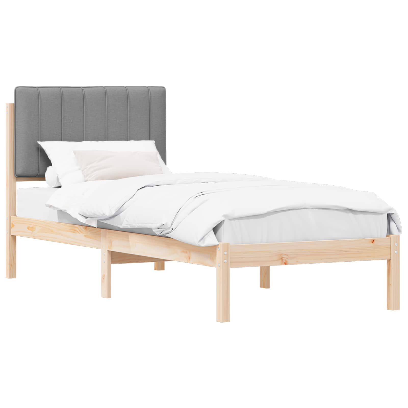 Bettgestell mit gepolstertem Kopfteil Hellgrau 75 x 190 cm