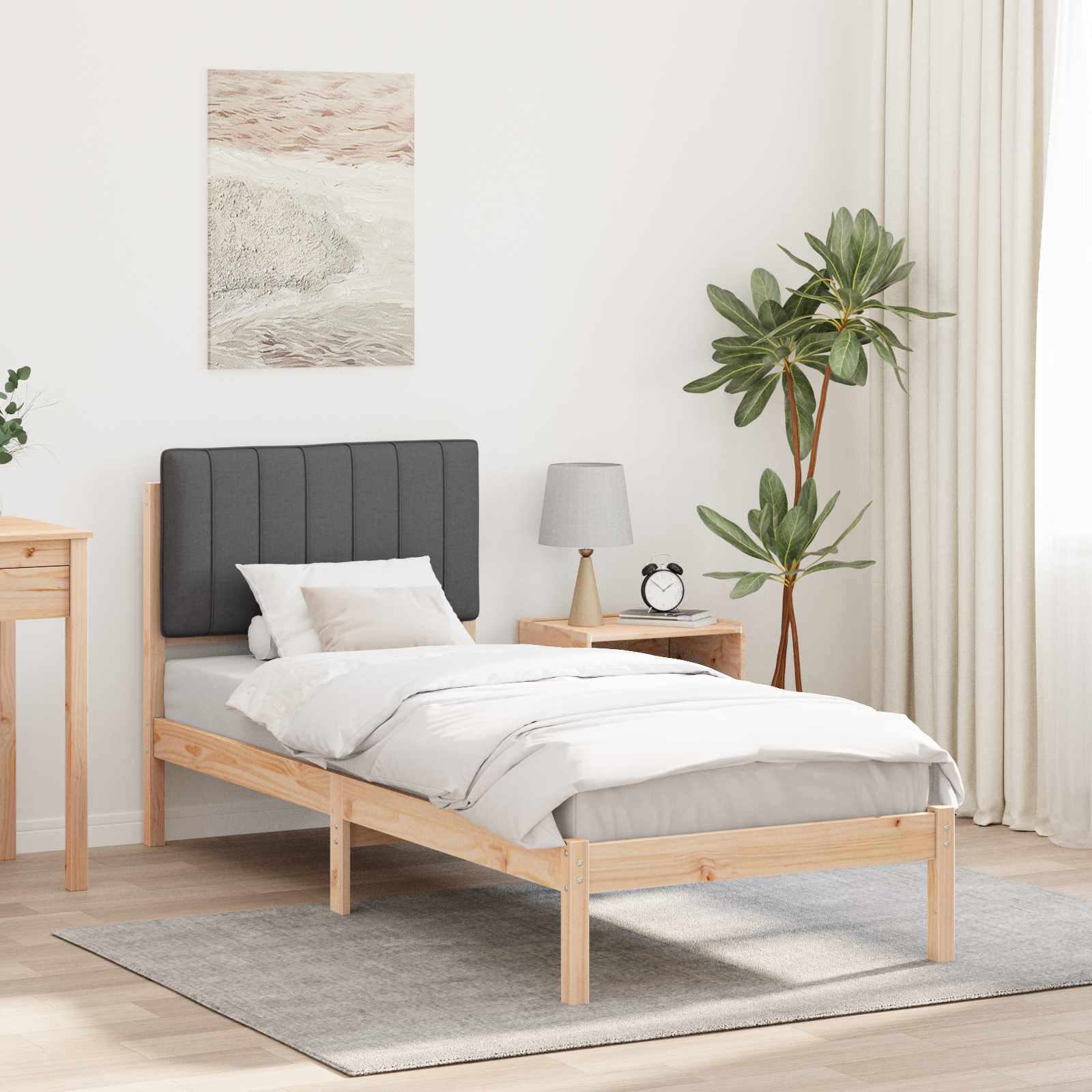 Bettgestell mit gepolstertem Kopfteil Dunkelgrau 75 x 190 cm