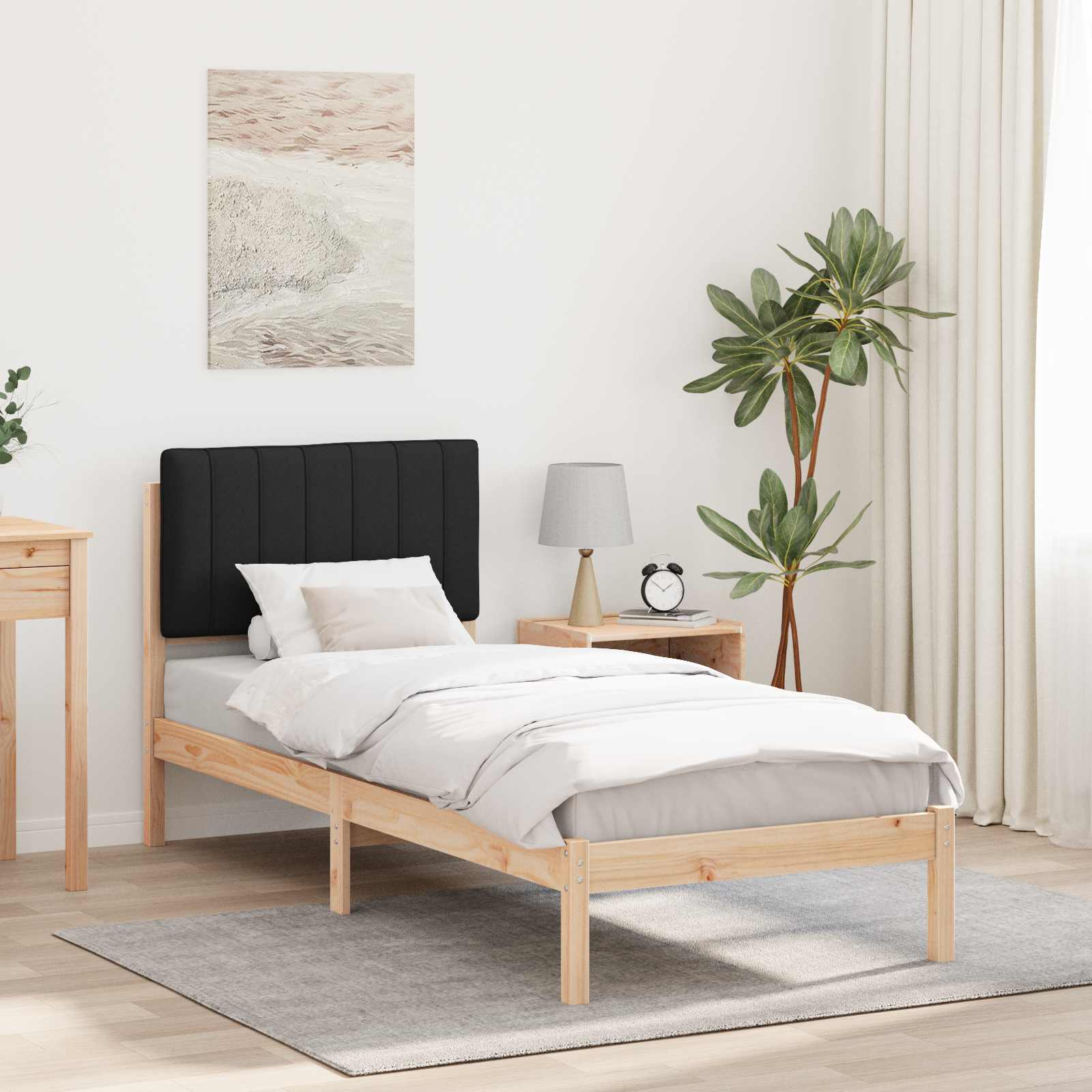 Bettgestell mit gepolstertem Kopfteil Schwarz 75 x 190 cm