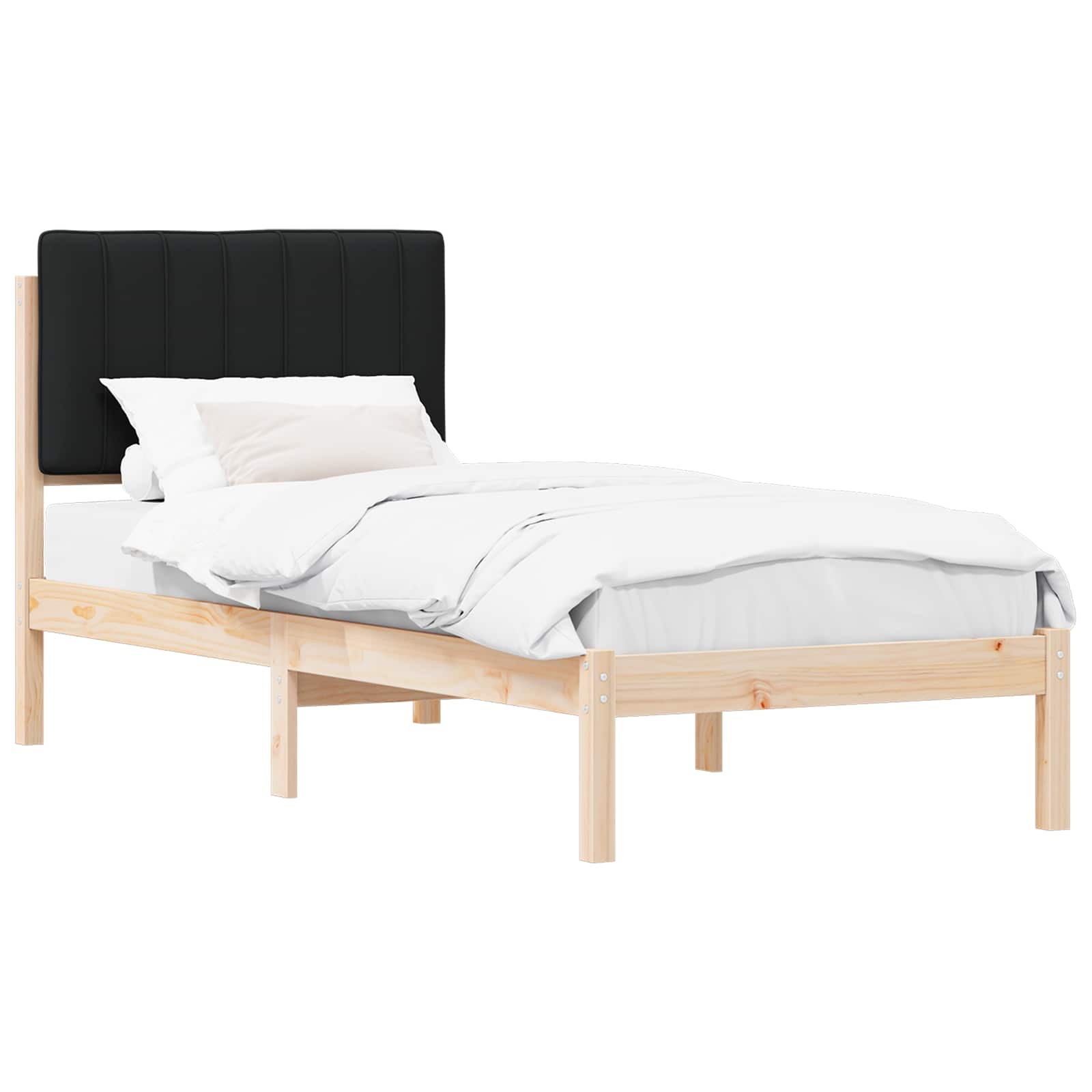 Bettgestell mit gepolstertem Kopfteil Schwarz 75 x 190 cm