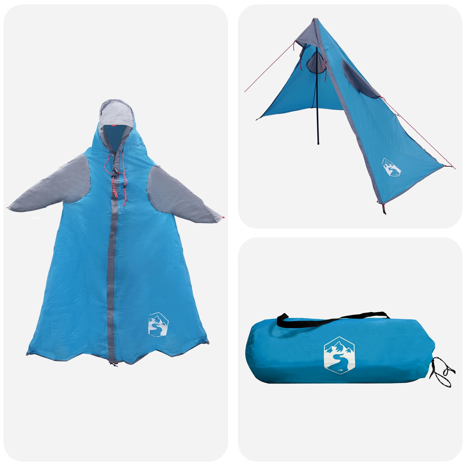 2-in-1 Regenponcho mit Kapuze Blau 262 x 126 x 130 cm
