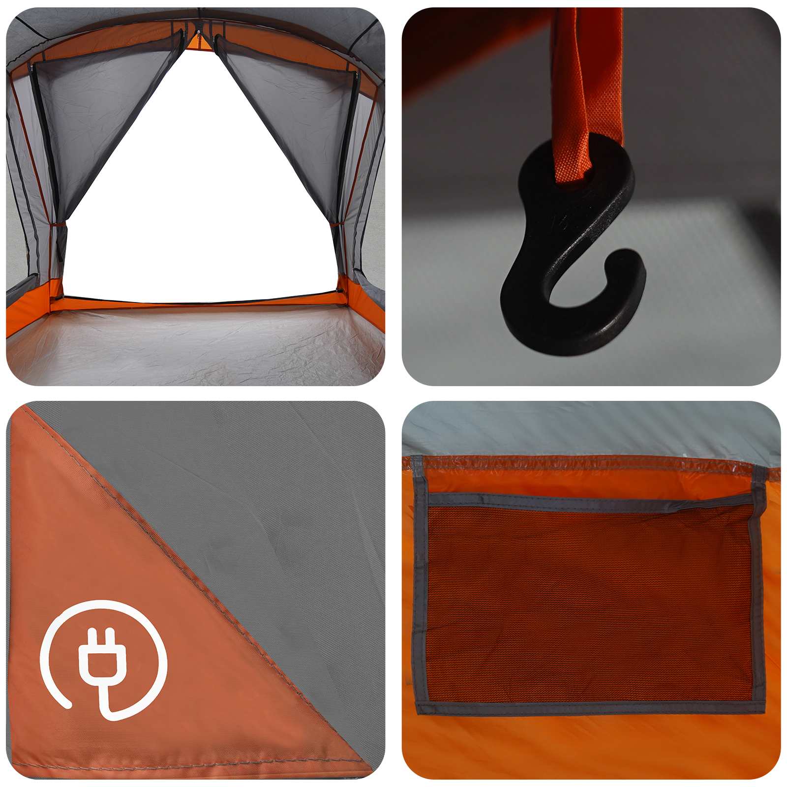 Familienzelt Grau und Orange 550 x 555 x 208 cm