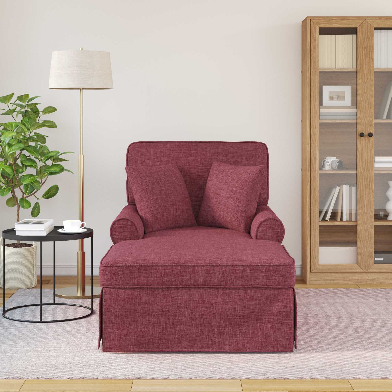 Chaise Lounge mit Rock mit Kissen 3 pcs Weinrot Stoff