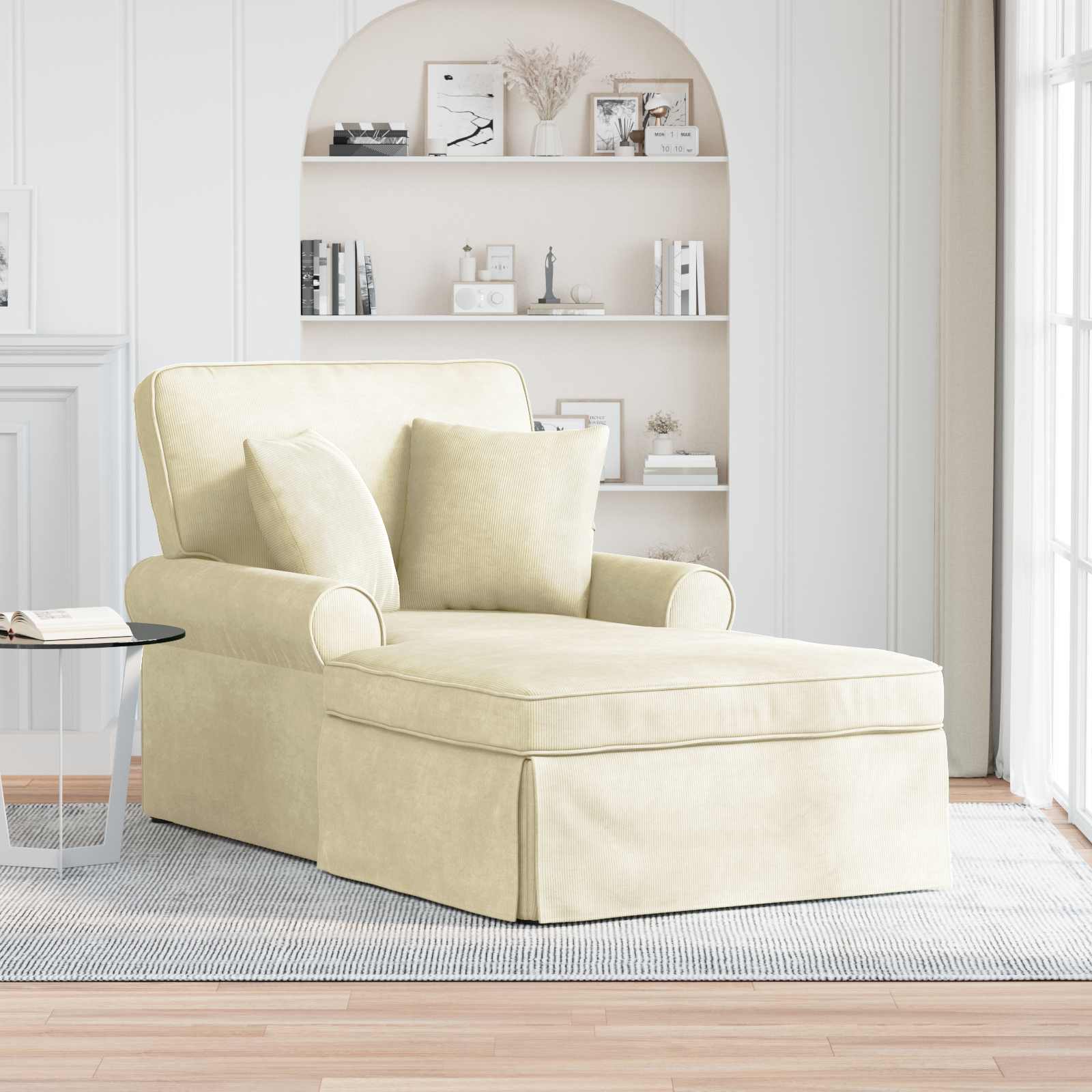 Chaise Lounge mit Rock mit Kissen 3 pcs Creme Cordstoff
