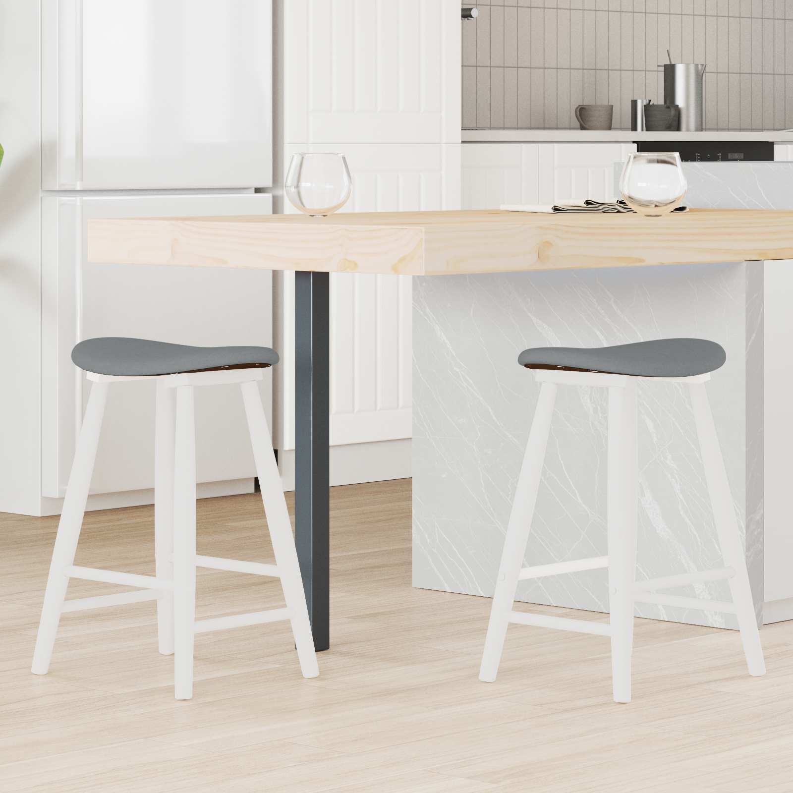 Esszimmerstühle 2 pcs Weiß 46 x 37 x 63 cm Massives Gummiholz