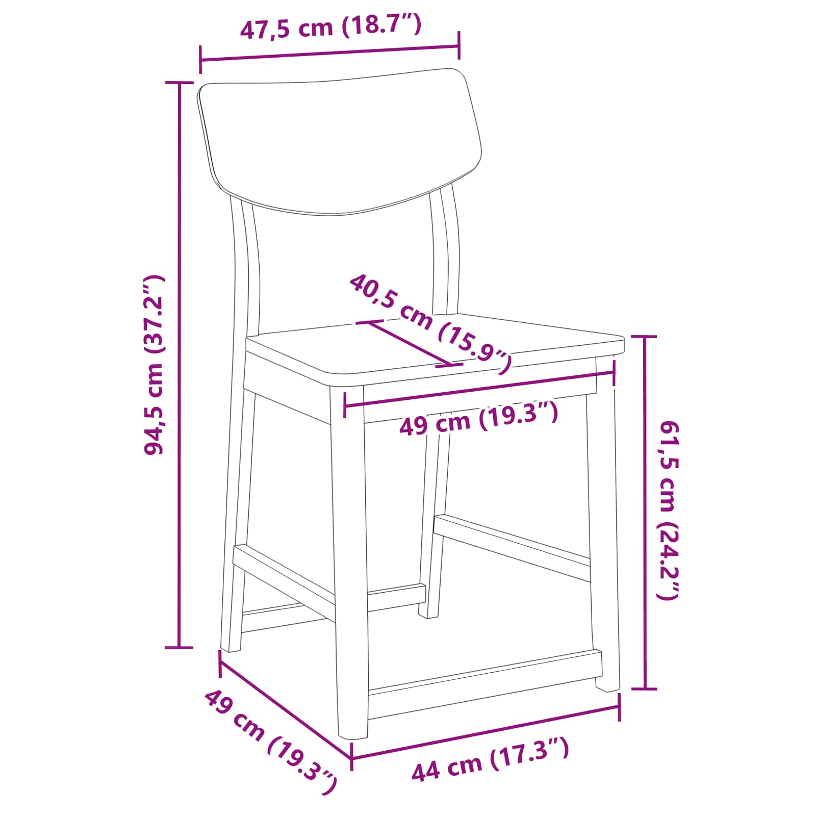 Esszimmerstühle 2 pcs Weiß 48 x 49 x 95 cm Massives Gummiholz