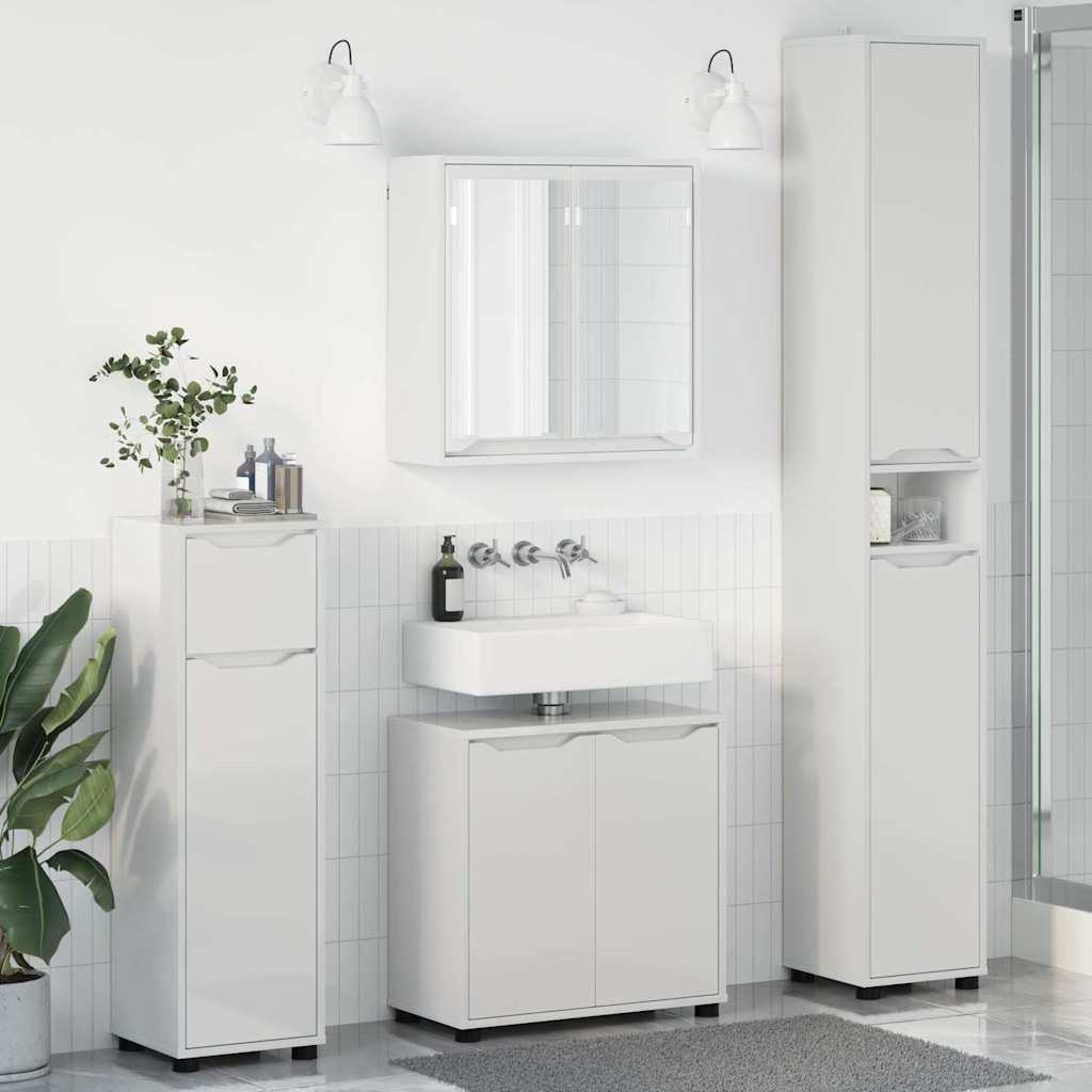 Badezimmermöbel-Set Mit Rad 4 pcs Hochglanz Weiß Holzwerkstoff