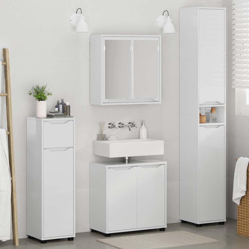 Badezimmermöbel-Set Mit Rad 4 pcs Hochglanz Weiß Holzwerkstoff