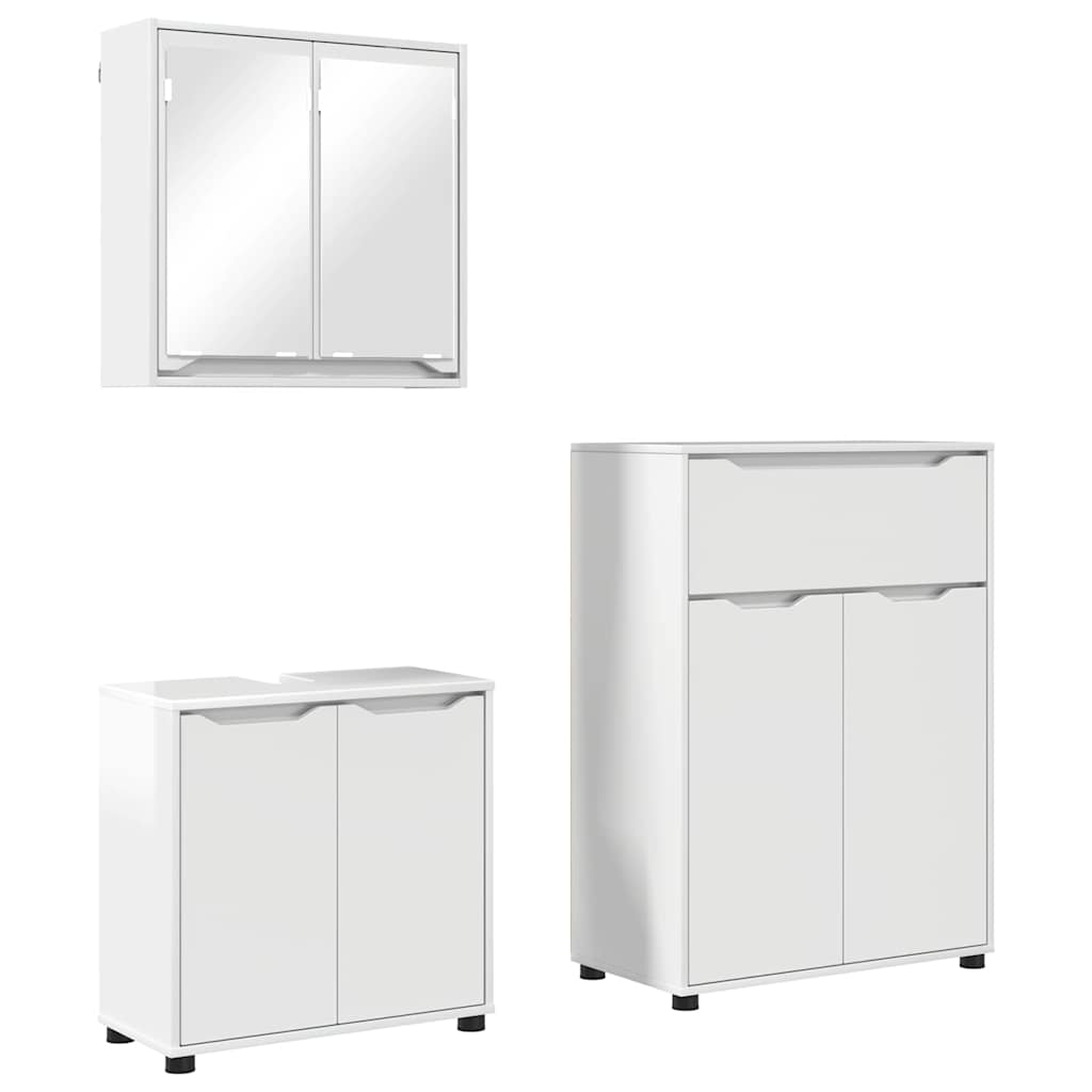 Badezimmermöbel-Set Mit Rad 3 pcs Hochglanz Weiß Holzwerkstoff
