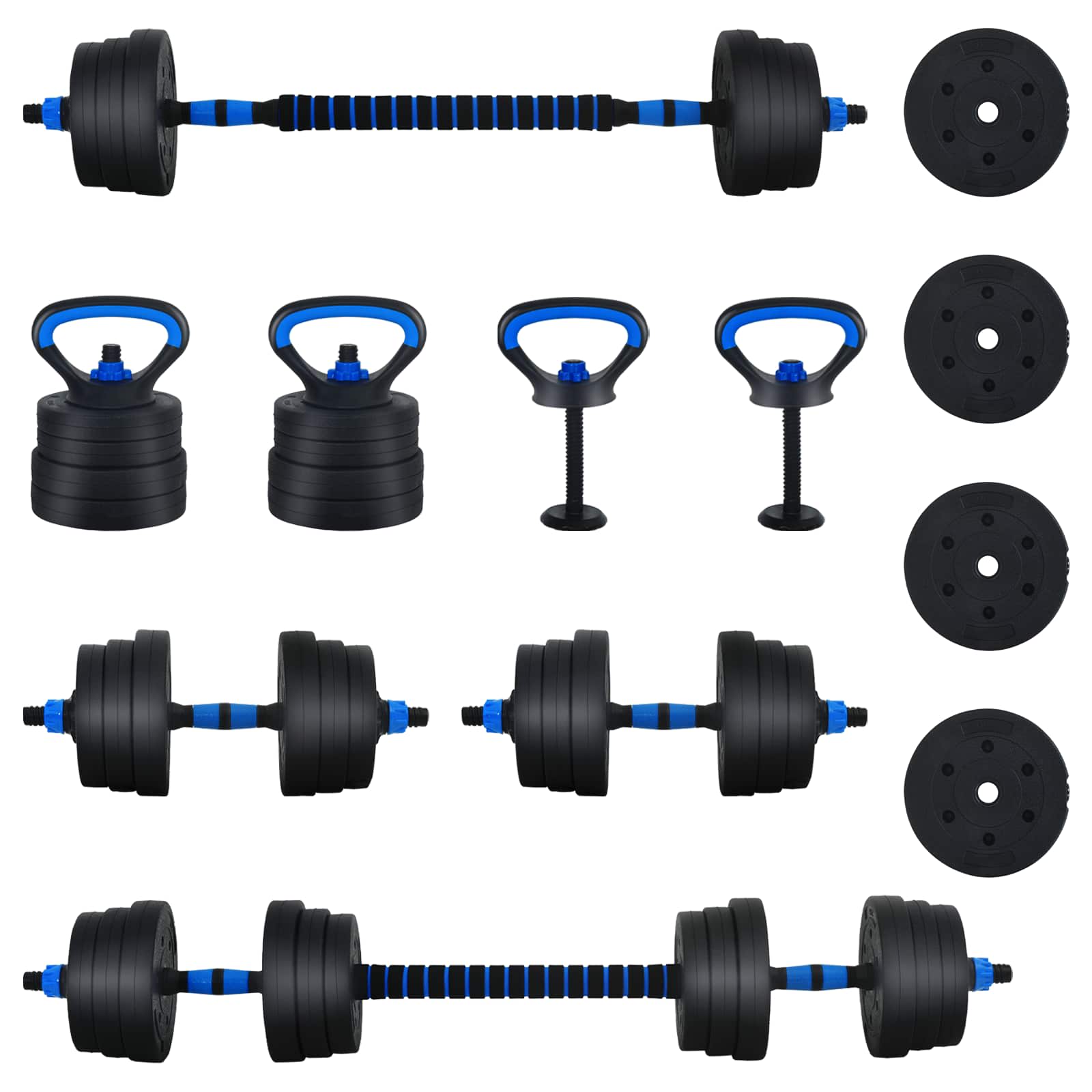 4-in-1 Hantelset 30kg Schwarz und Blau Zement und Eisensand