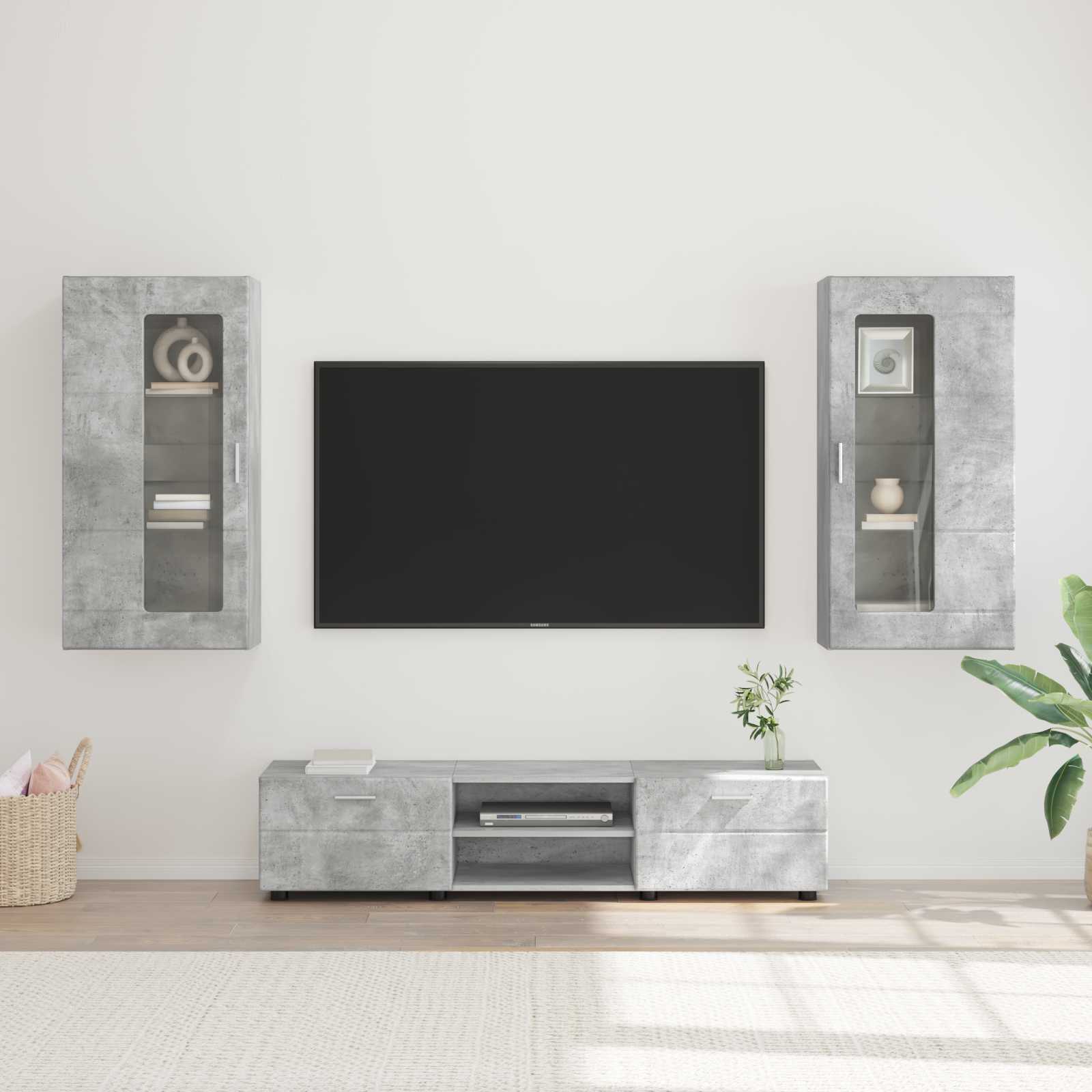 TV-Schrankset mit Regal FLORIN 3 pcs Beton Grau Holzwerkstoff