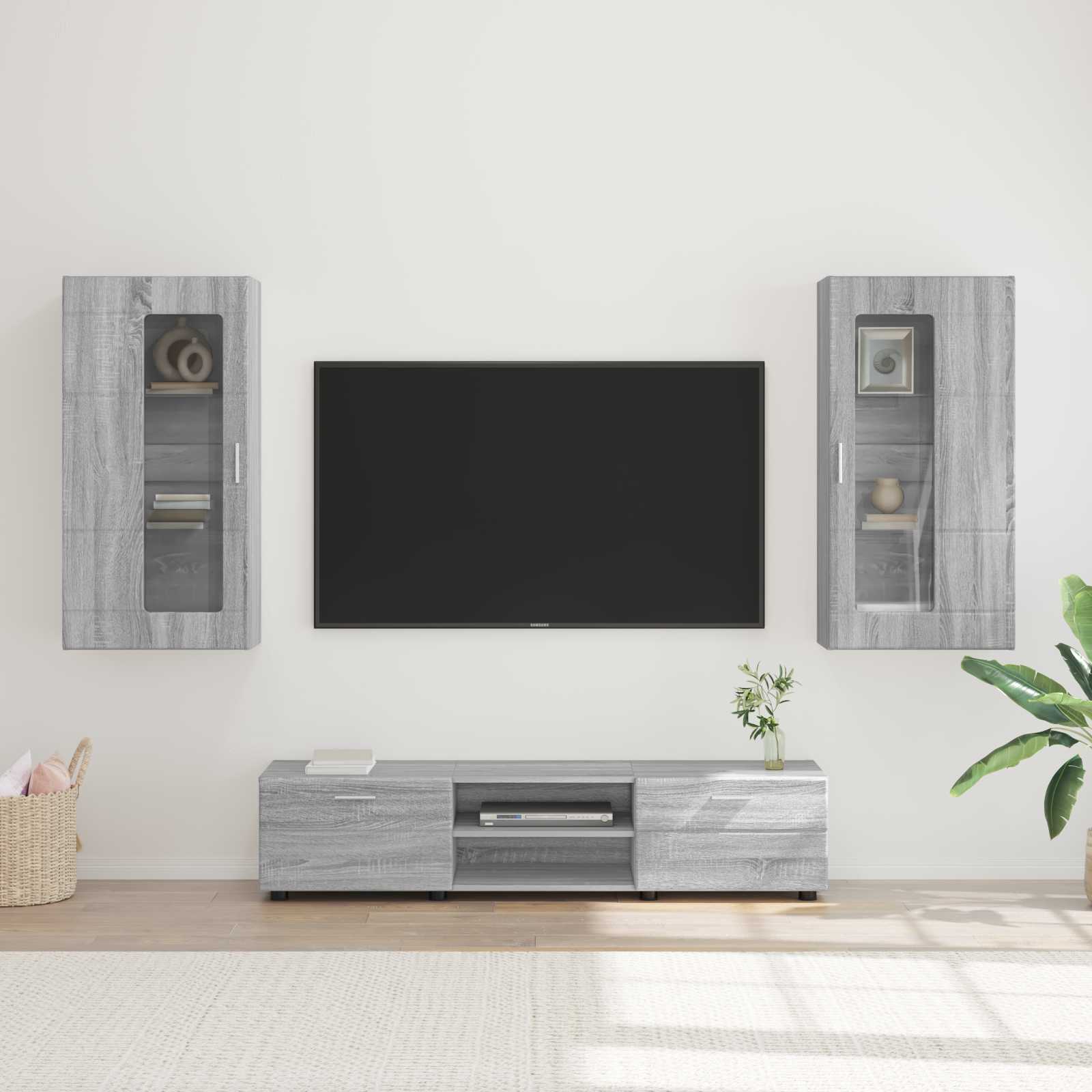 TV-Schrankset mit Tür FLORIN 3 pcs Graues Sonoma Holzwerkstoff