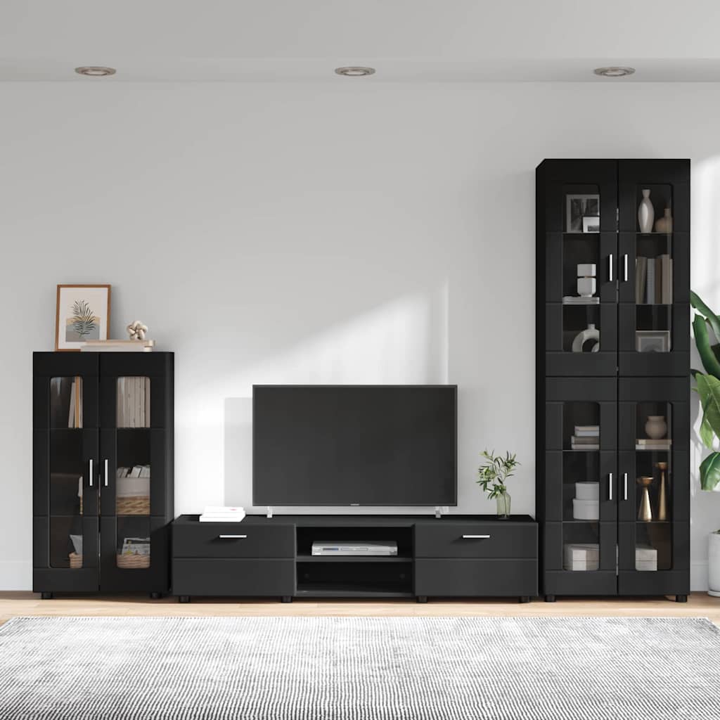 TV-Schrankset mit Schubladen FLORIN 3 pcs Schwarz Holzwerkstoff