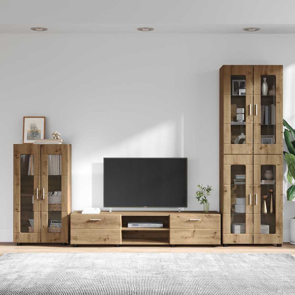TV-Schrankset mit Tür FLORIN 3 pcs Artisan-Eiche Holzwerkstoff