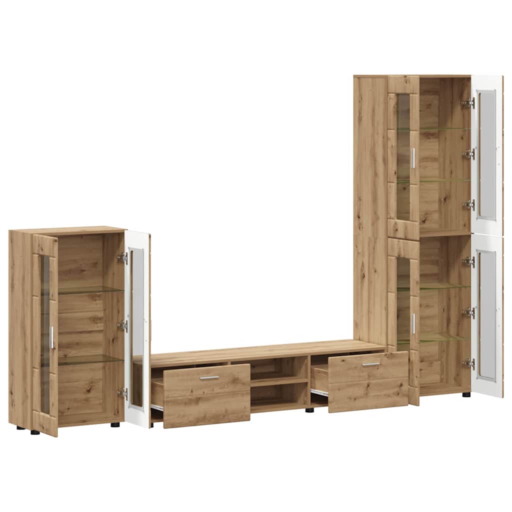 TV-Schrankset mit Tür FLORIN 3 pcs Artisan-Eiche Holzwerkstoff