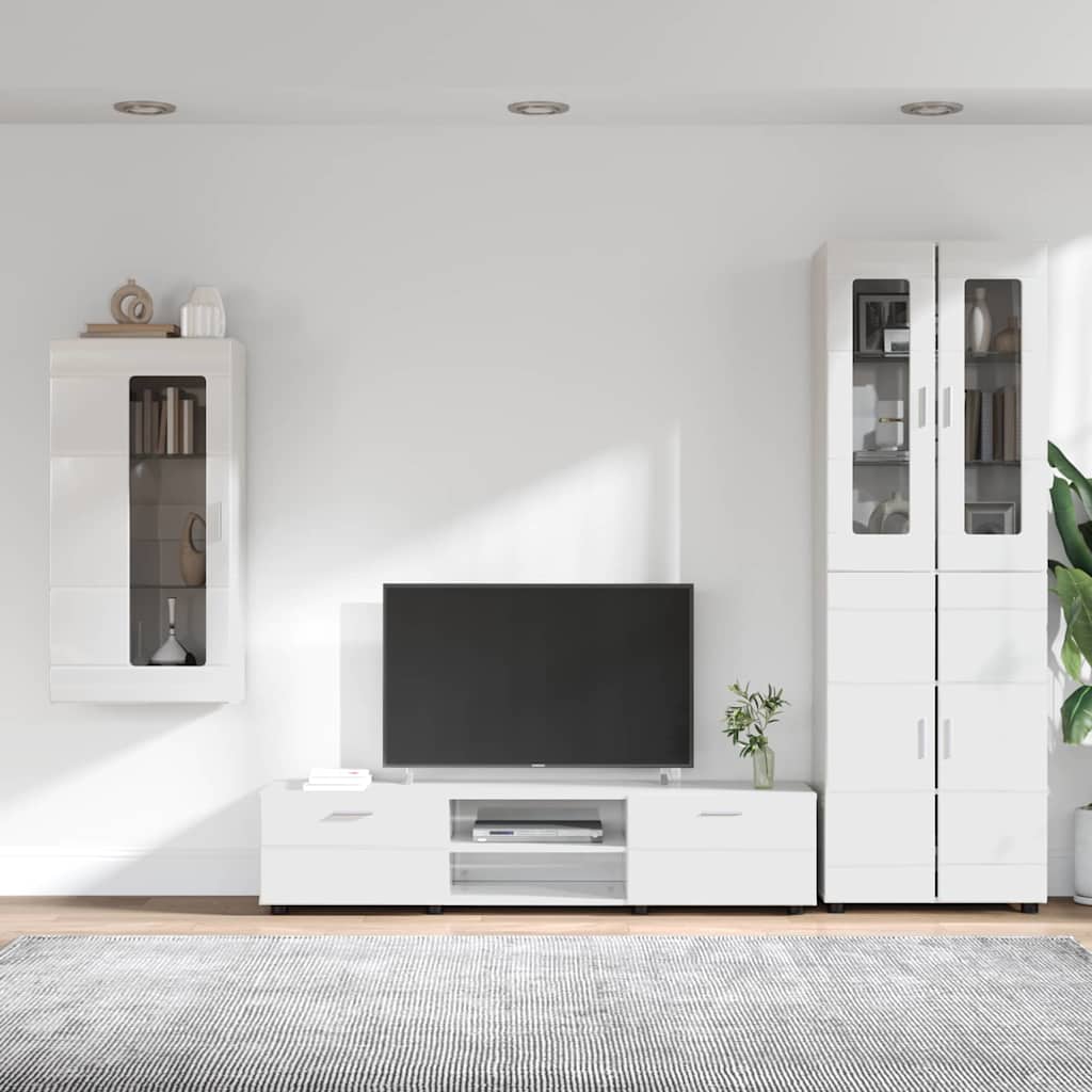 TV-Schrankset mit Tür FLORIN 3 pcs Hochglanz Weiß Holzwerkstoff